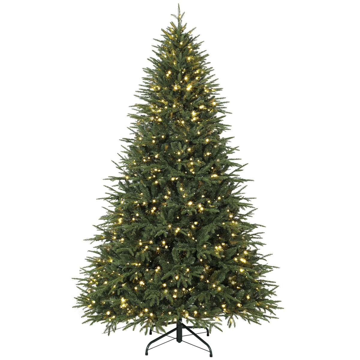 7.5ft Pre-lit Classic Artificial Christmas Tree, Hinged Realistic Xmas Tree with 3,719 Branch Tips, 1000 Warm White LED Lights, Foldable Metal Stand, Home Office, Party Decoration, Green