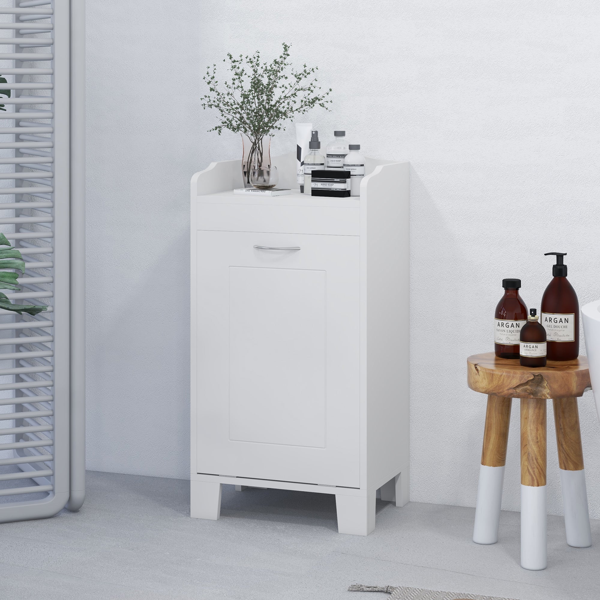 31" Tilt Out Laundry Hamper, Bathroom Storage Cabinet, Home Organizer Hamper, White