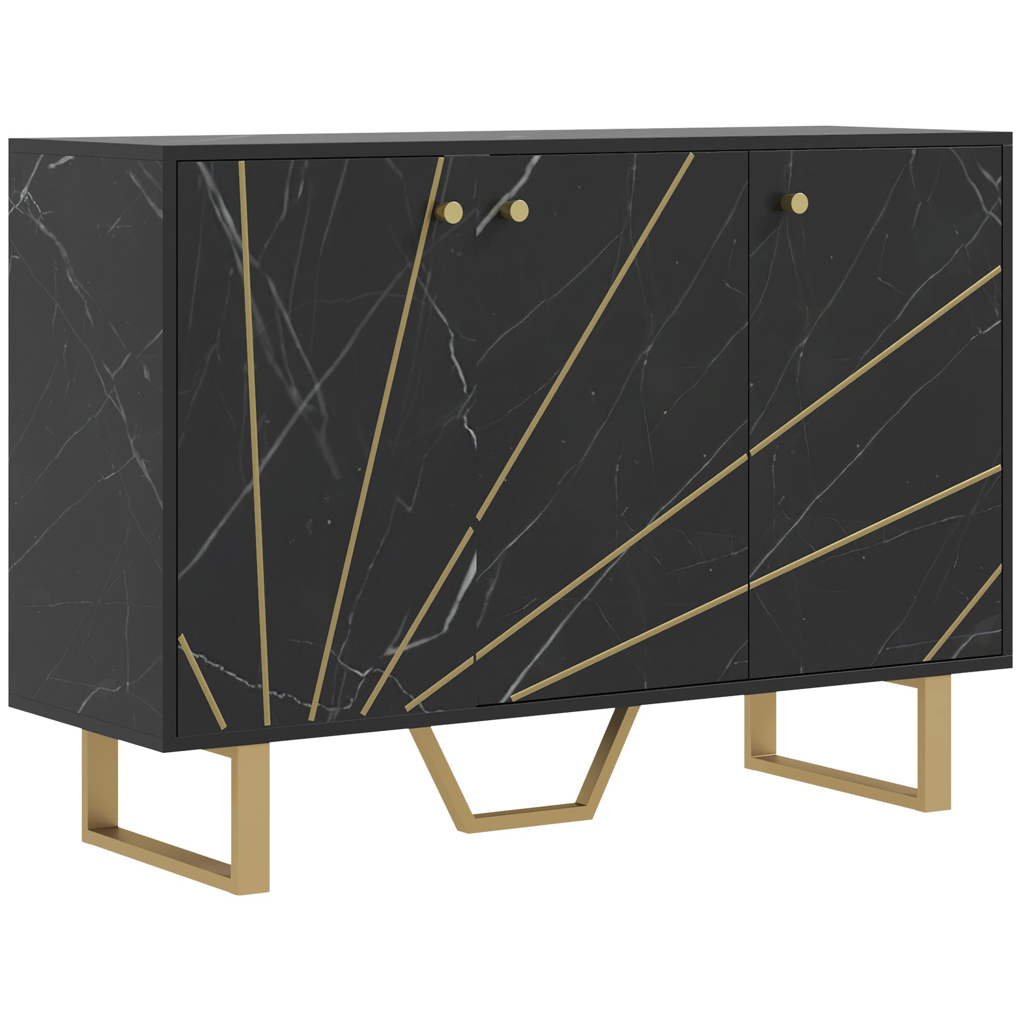 Sideboard Storage Cabinet, Modern Storage Cupboard with Adjustable Shelves and Metal Legs for Living Room, Kitchen, Dining Room, Entryway, Black Marble Tone