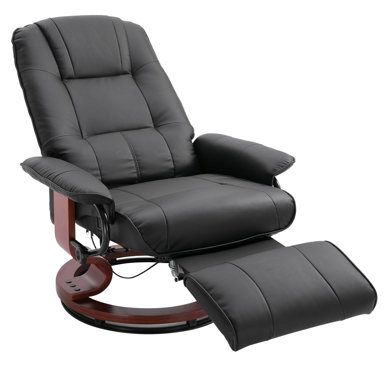 Faux Leather Recliner Chair, Swivel Recliner w/ Footrest, Armrest & Wood Base, Black