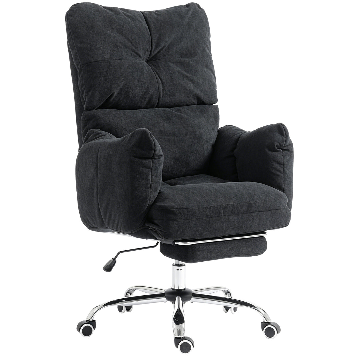 Office Chair with Foot Rest, Ergonomic Reclining Computer Gaming Chair with Snow Flannel Fabric, Thick Cushion, Padded Armrest, High Back and Adjustable Height, Black