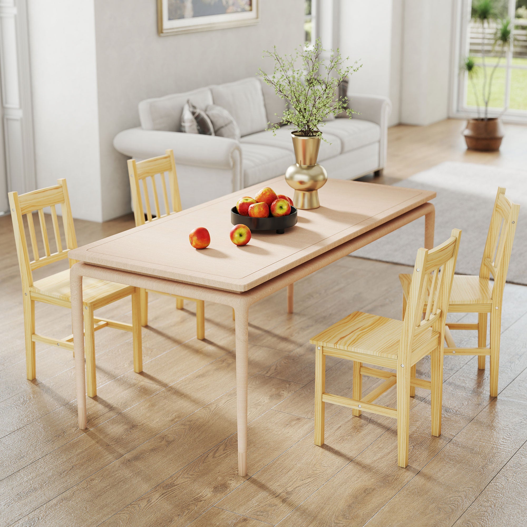 Dining Chairs Set of 2, Kitchen Chair with Slat Back, Pine Wood Structure for Living Room and Dining Room, Natural Wood Finish