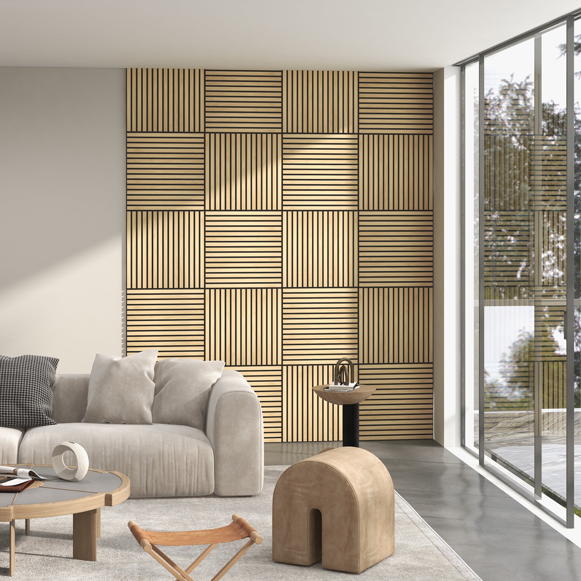 24" x 24" Wood Panels for Wall, 4 Pack Acoustic Panels, Sound Absorbing Slat Wall, Oak - HOMCOM
