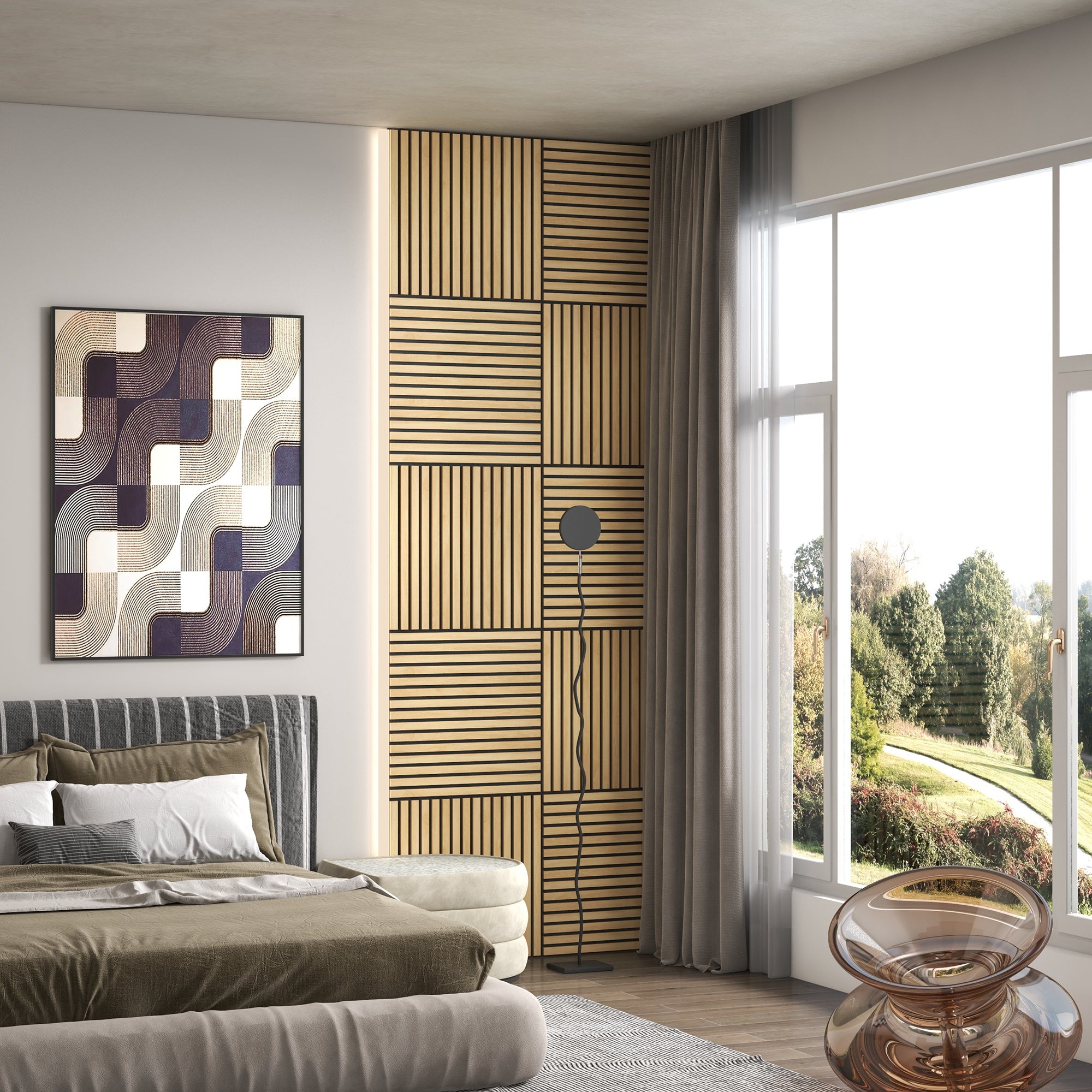 24" x 24" Wood Panels for Wall, 4 Pack Acoustic Panels, Sound Absorbing Slat Wall, Oak - HOMCOM