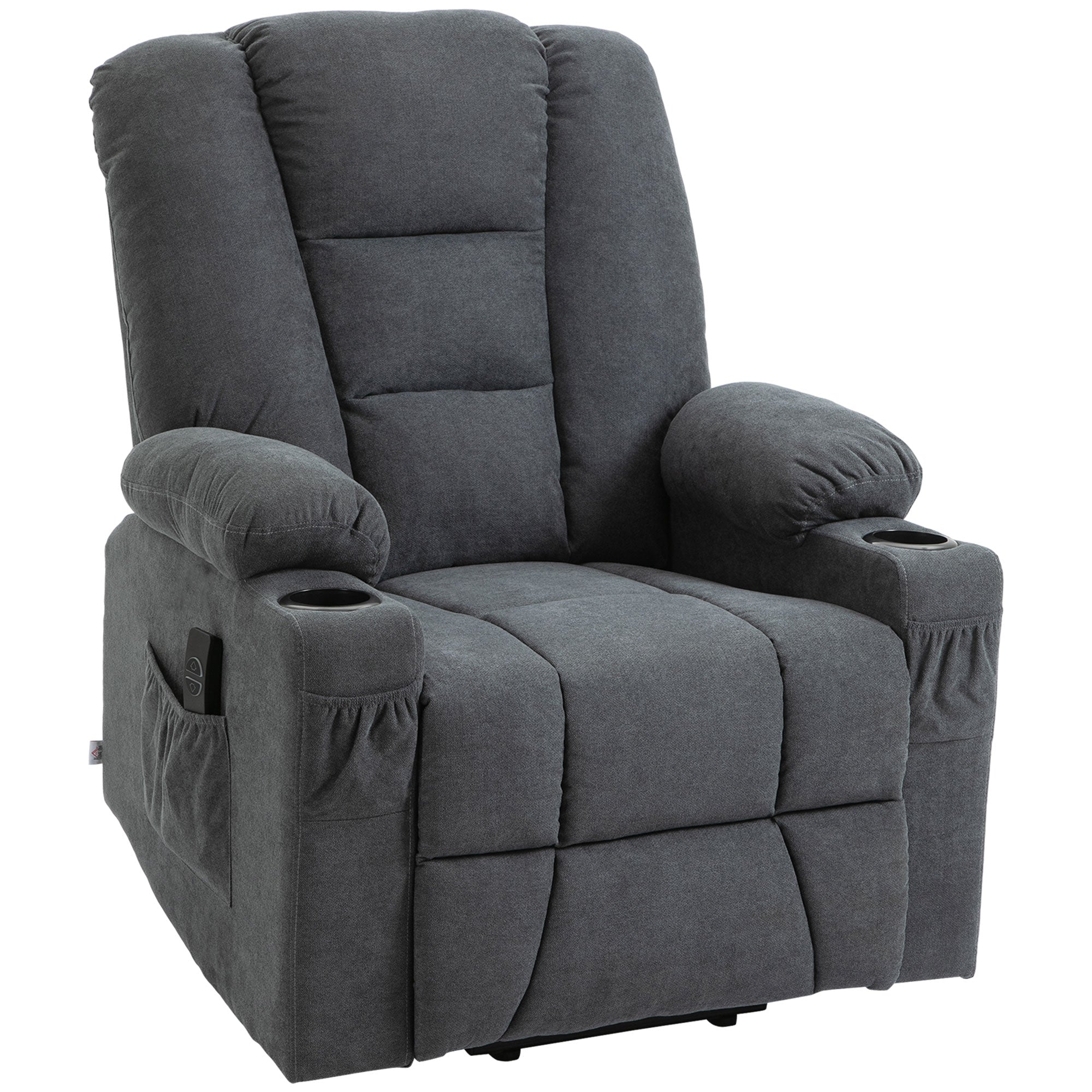 HOMCOM Oversized Riser and Recliner Chairs for the Elderly, Fabric Upholstered Lift Chair for Living Room with Remote Control, Side Pockets, Cup Holder, Charcoal Grey