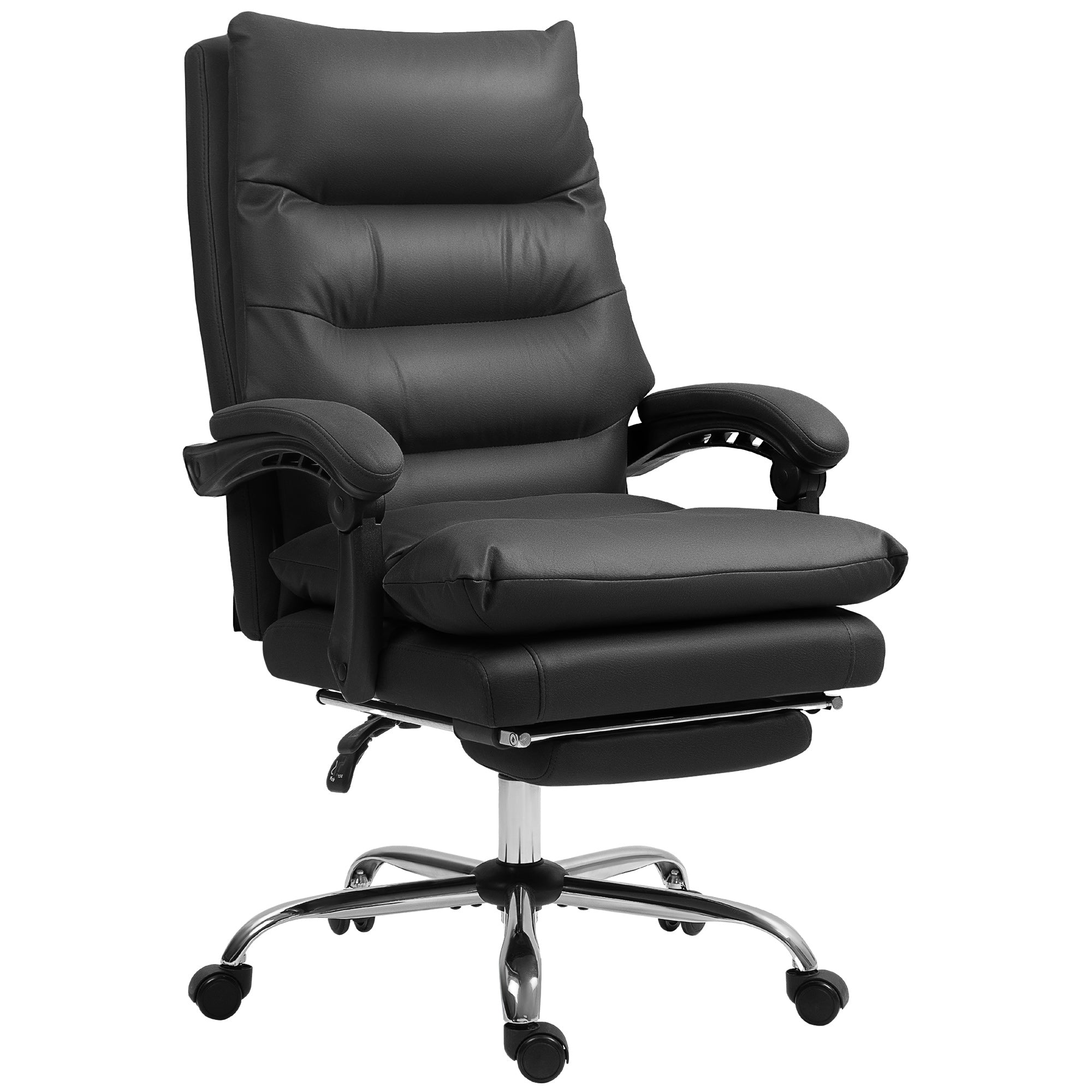 Massage Office Chair with Heated Function, Computer Desk Chair with Footrest, Double-tier Padding, Swivel Wheels, Reclining, Black