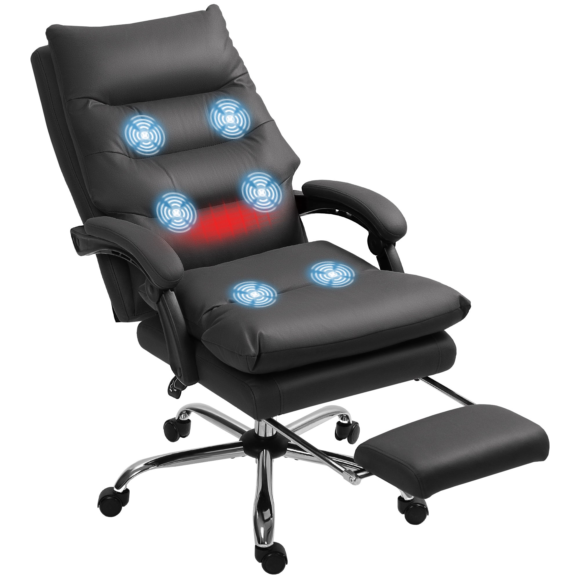 Massage Office Chair with Heated Function, Computer Desk Chair with Footrest, Double-tier Padding, Swivel Wheels, Reclining, Black