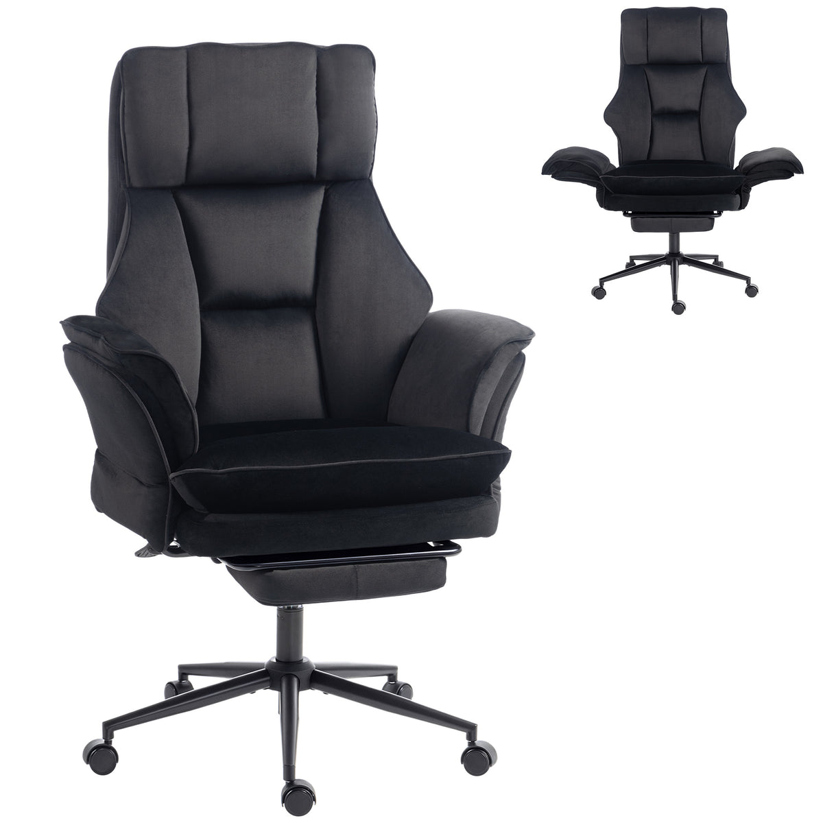 Cross Legged Office Chair with Footrest, 396 lbs Reclining Computer Desk Chair with High Back, Flip-up Armrests, Adjustable Height, Thick Cushion, Rocking Function, Black
