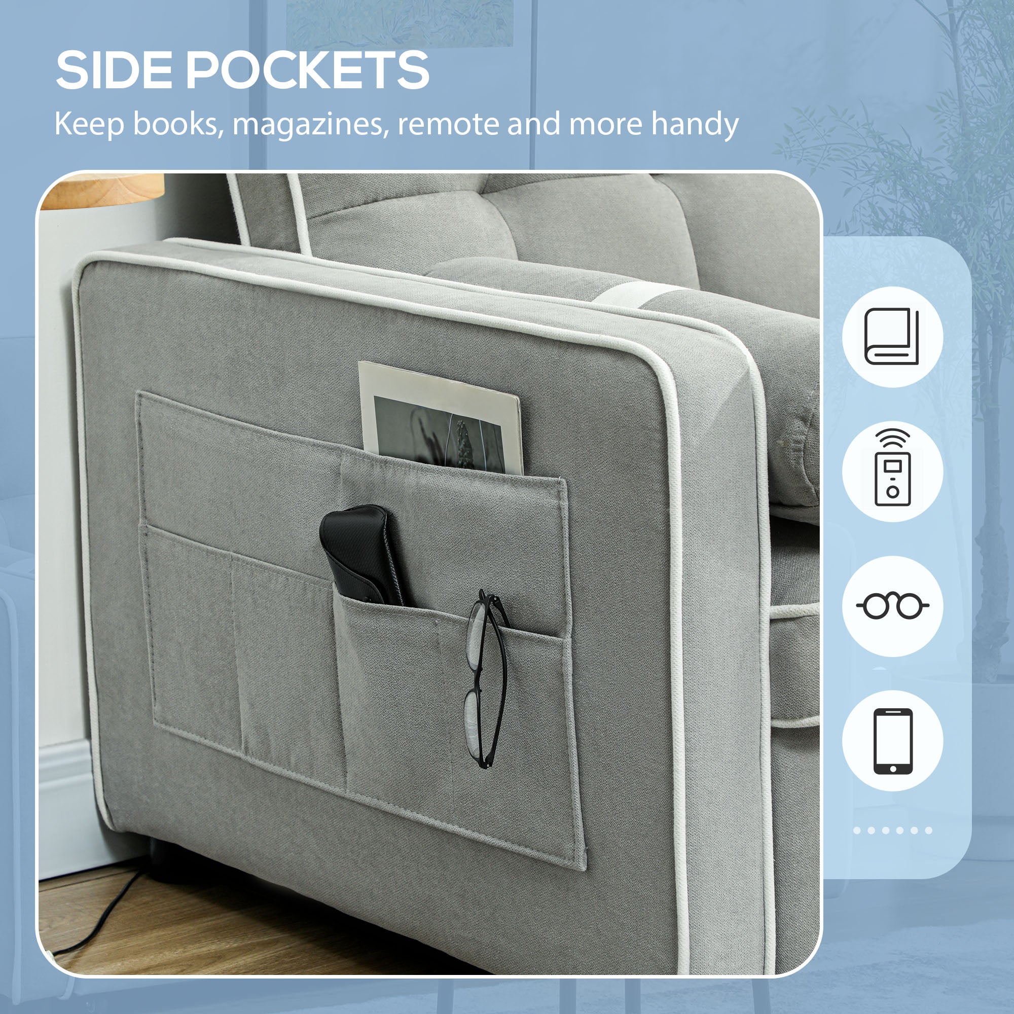 HOMCOM 3-In-1 Convertible 2 Seater Sofa Bed, Click Clack Pull Out Sofa Bed with Adjustable Backrest and Pillows, Modern Tufted Bed Settee for Living Room, Bedroom, Guest Room, Light Grey