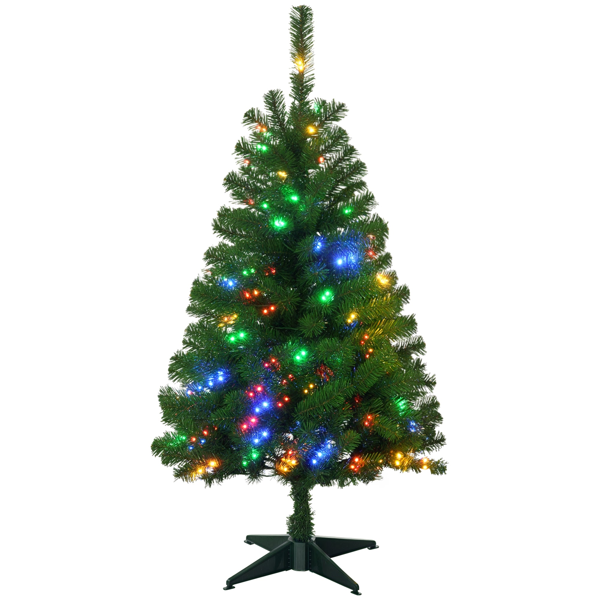 4ft Tall Prelit Artificial Christmas Tree Holiday Décor with 208 Branches, 100 Warm White or Colorful LED Lights, Auto Open