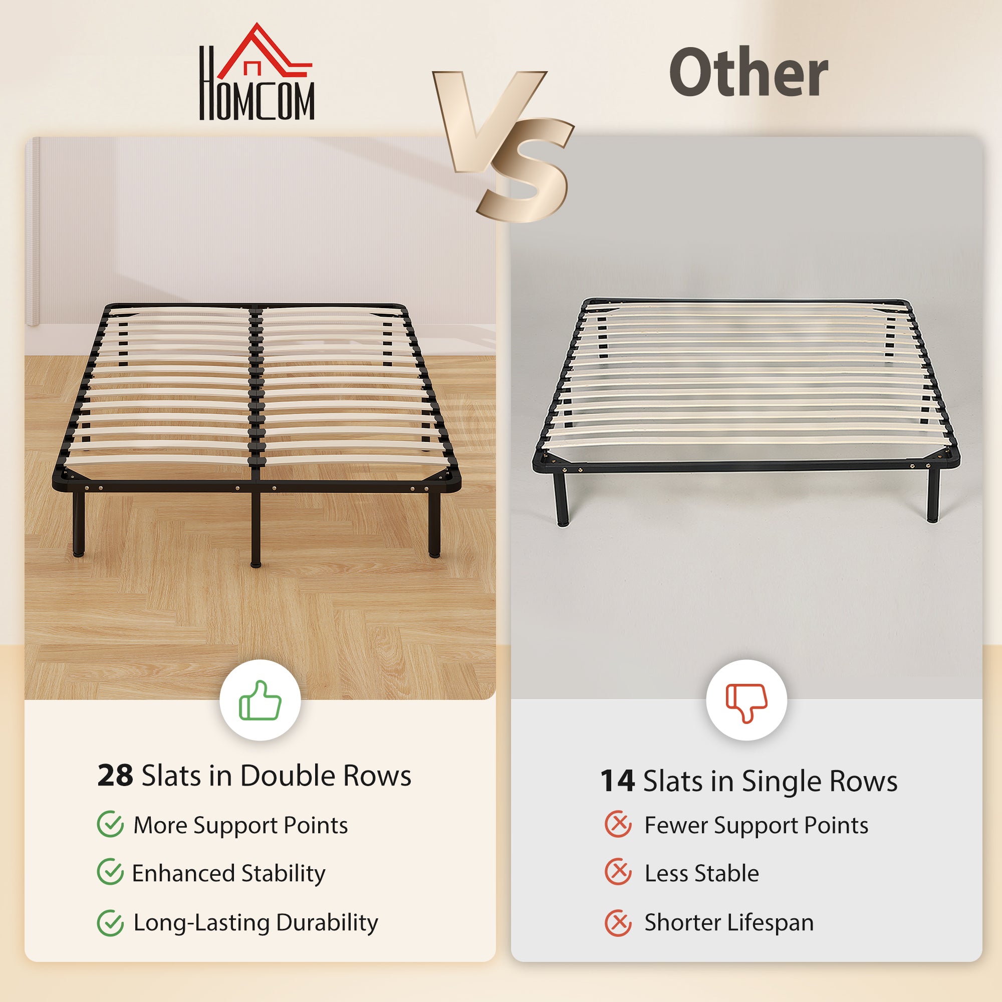 4ft6 Double Bed Frame, Metal Platform Bed Frame with 2 x 14 Wood Slats, No Box Spring Needed, Underbed Storage, Easy to Assemble, Black