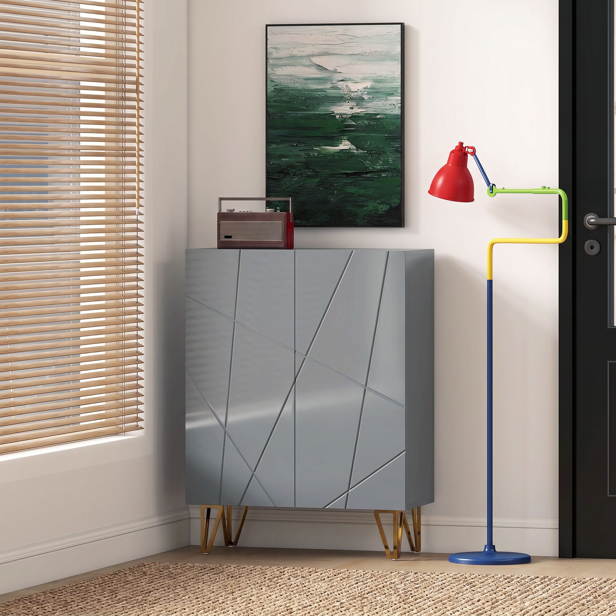 Narrow Shoe Cabinet, Slim Shoe Storage Cabinet with Soft-Close Hinges and Adjustable Shelves for 15-20 Pairs of Shoes, Grey