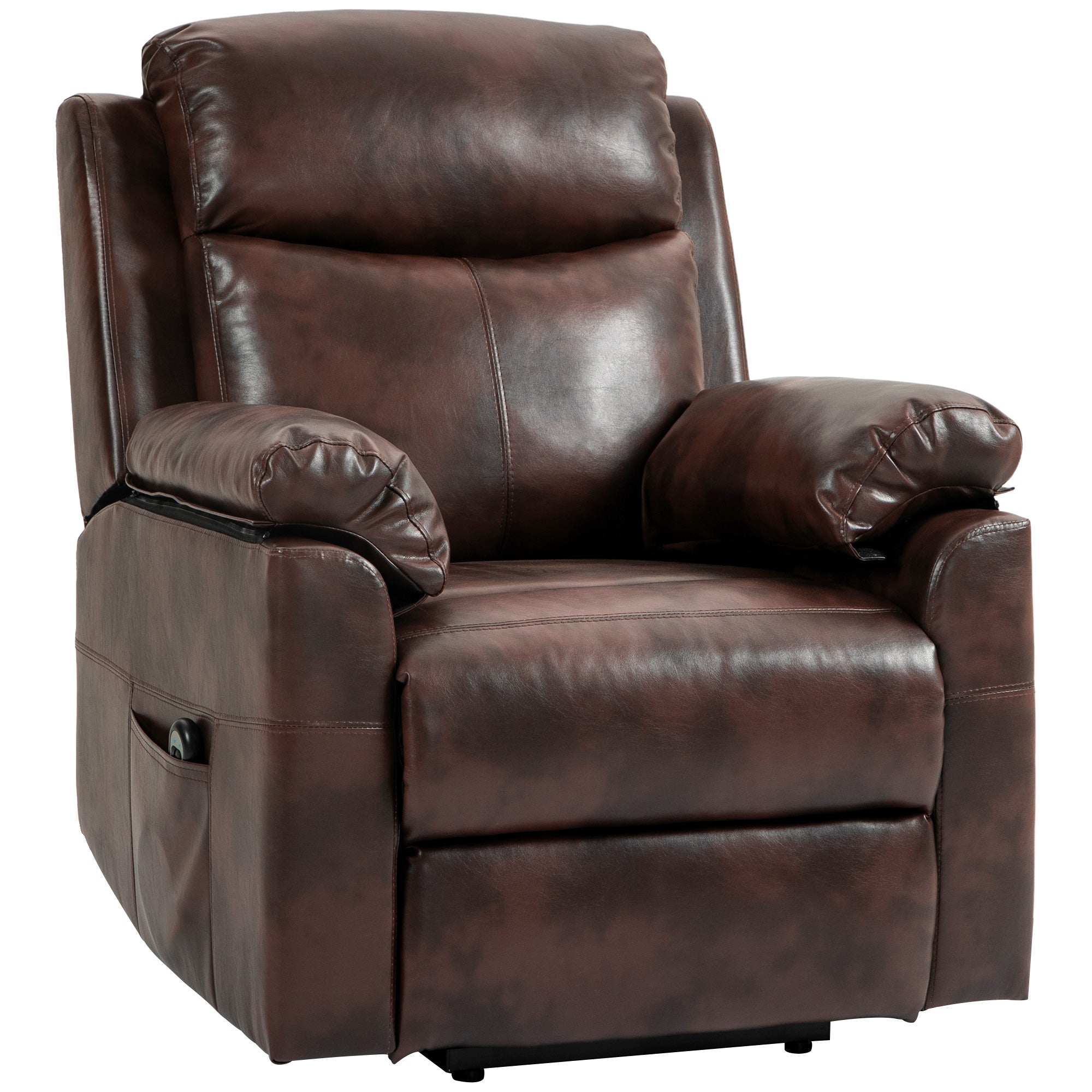 HOMCOM Power Lift Recliner Chair, Electric Lift Chair for Elderly, Overstuffed Faux Leather Riser and Reclining Armchair with Remote Control, Side Pockets, for Living Room, Dark Brown