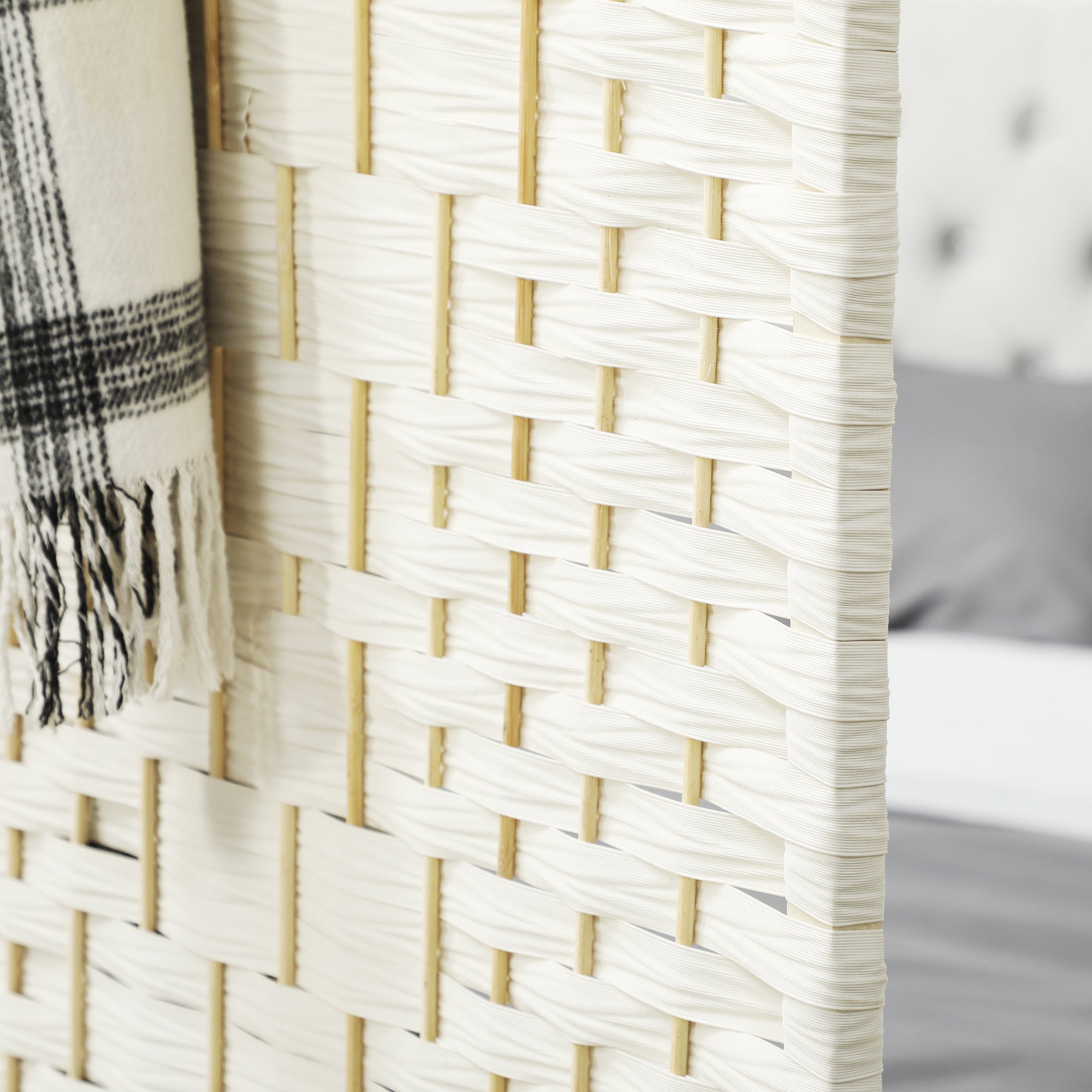 3 Panel 6' Tall Privacy Screen Freestanding Wood Partition, White