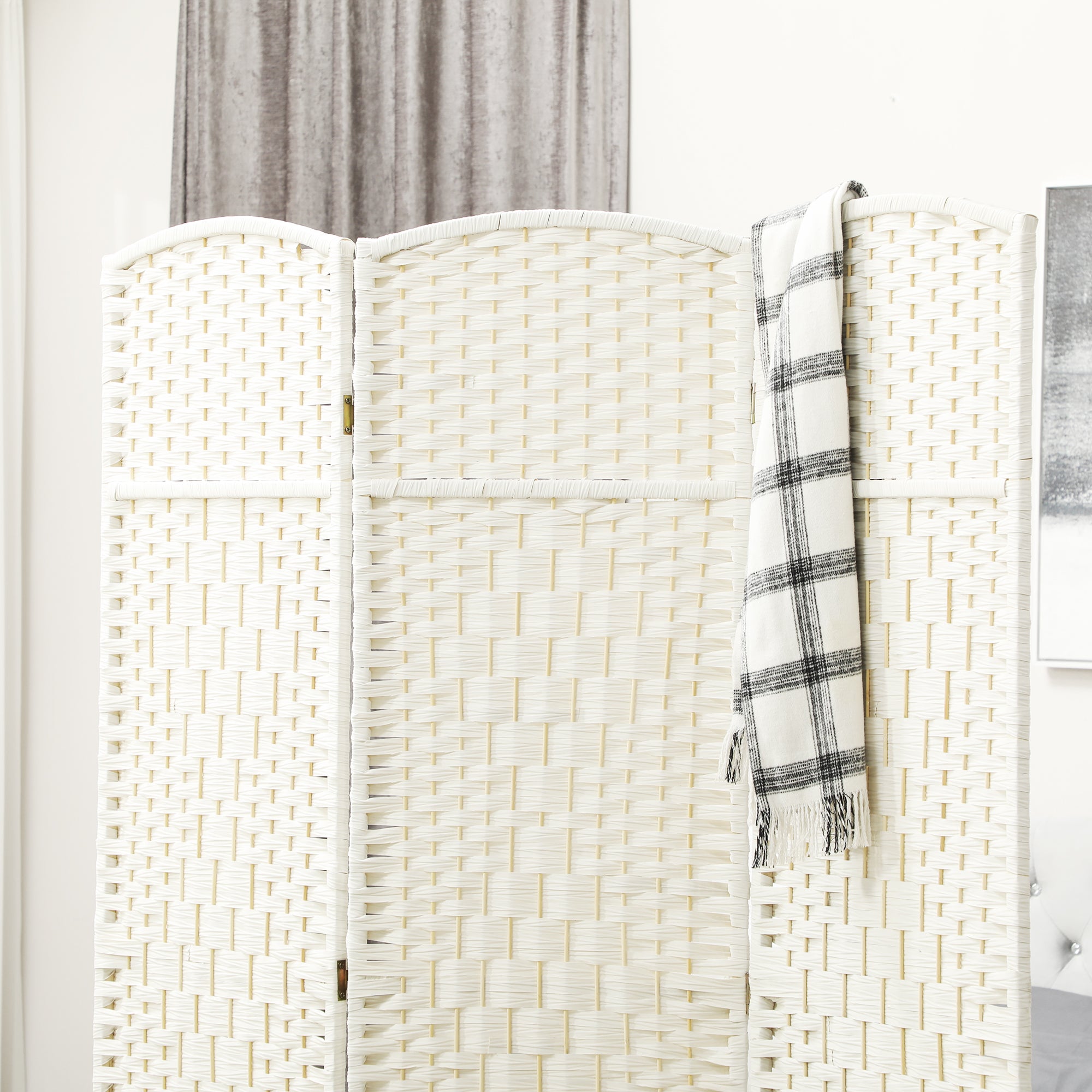 3 Panel 6' Tall Privacy Screen Freestanding Wood Partition, White