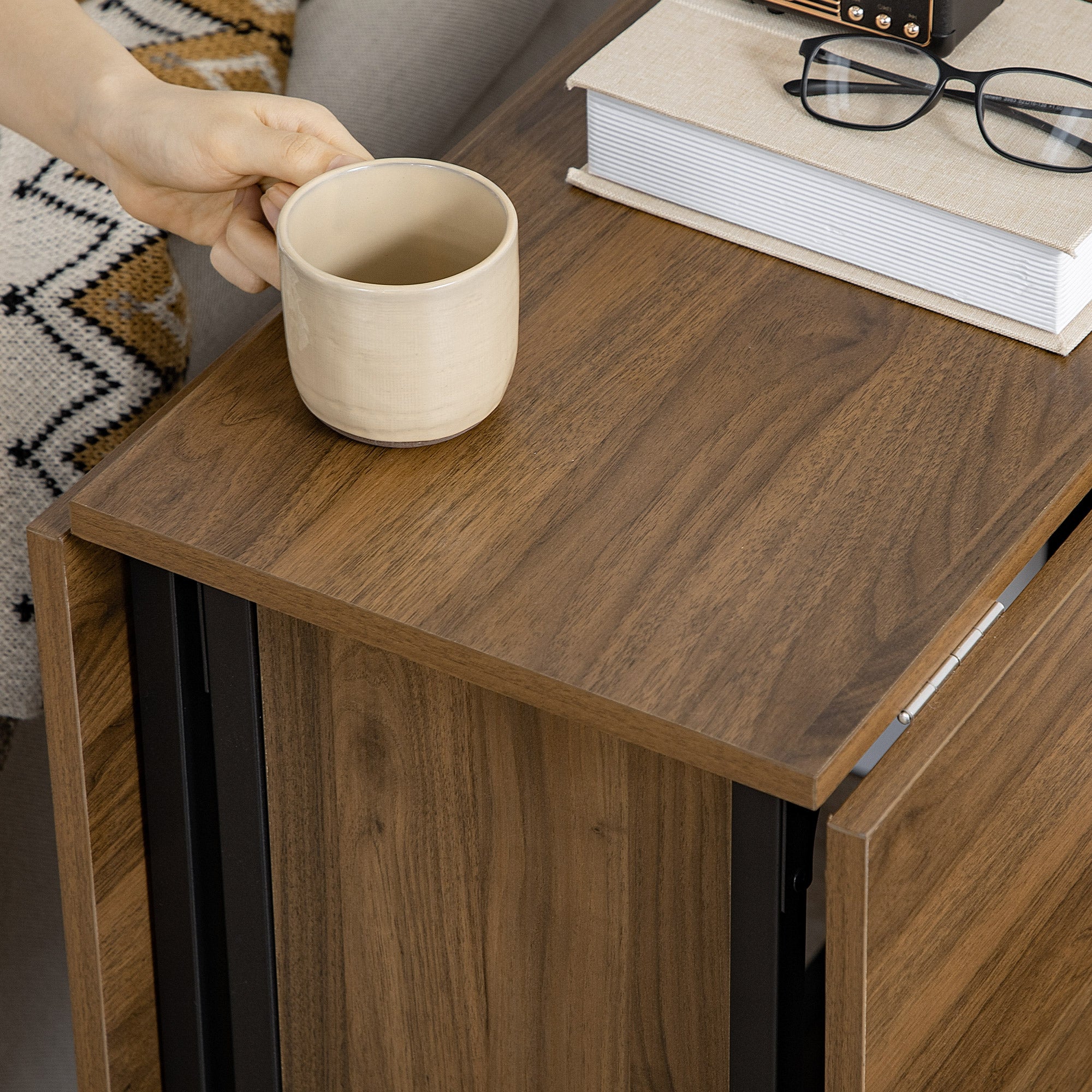 Mobile Drop Leaf Table, Folding Dining Table with 6 Wheels & Storage Shelf for Small Spaces, Kitchen, Dining Room, Light Brown