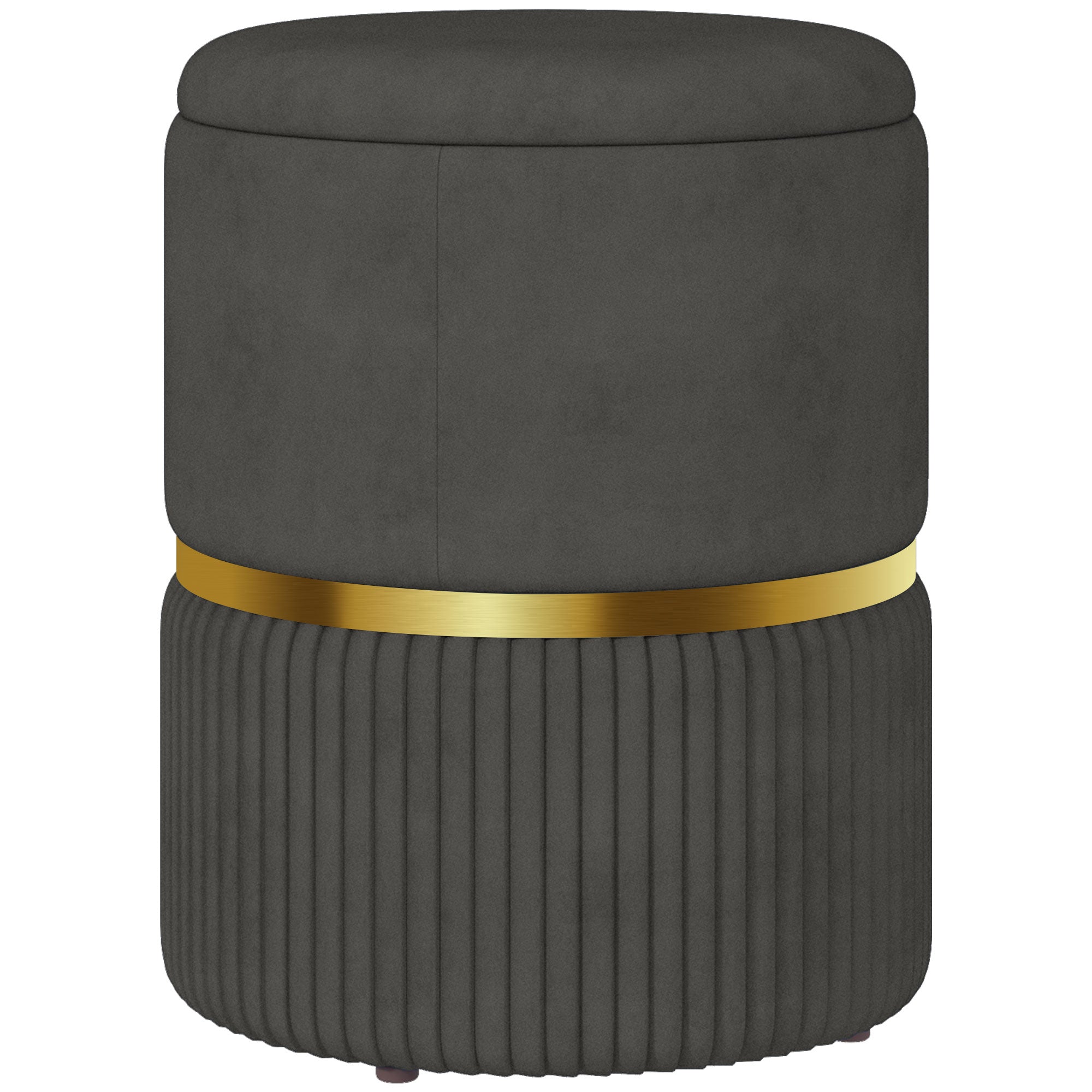 HOMCOM Round Pouffe, Velvet-feel Fabric Upholstered Storage Foot Stool with Removable Top, Padded Seat and Hidden Space for Living Room, Grey