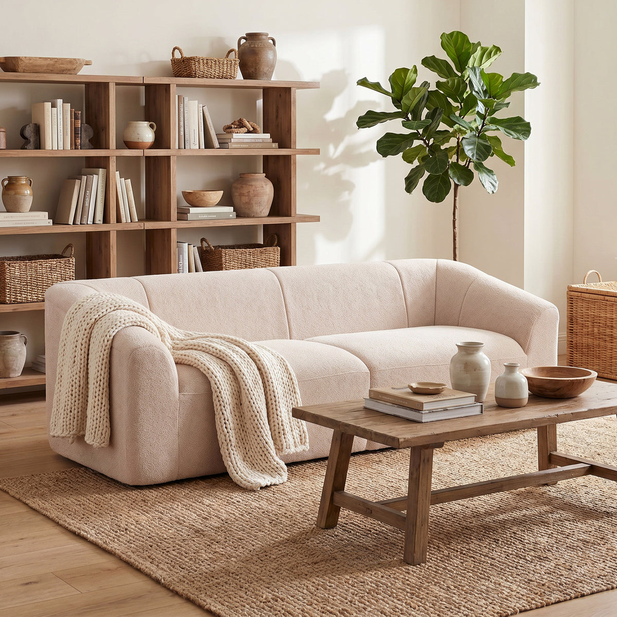 3 Seater Sofa, 89" Chenille Boneless Cloud Couch with Spring Cushion, Wide and Deep Seat, Modern Sofa for Living Room, Beige