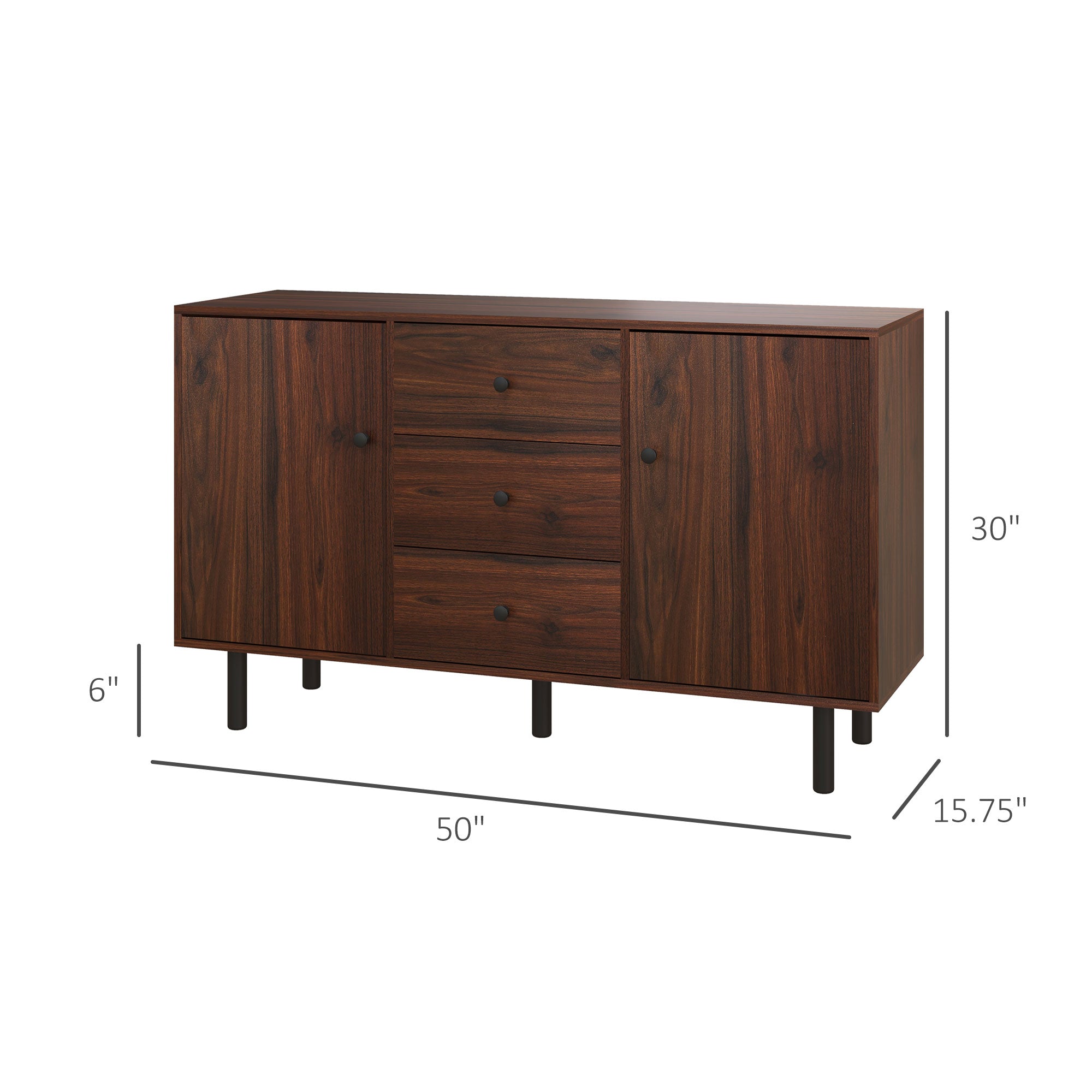Retro Sideboard with 2 Cabinets 3 Drawers Buffet Table Rustic Brown
