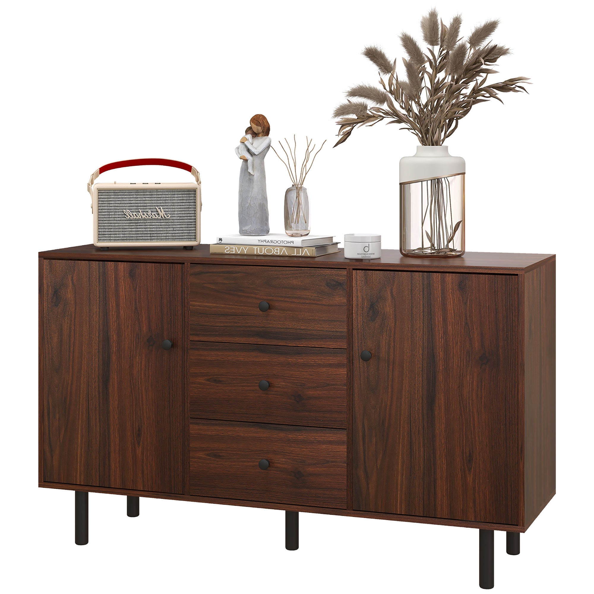 Retro Sideboard with 2 Cabinets 3 Drawers Buffet Table Rustic Brown