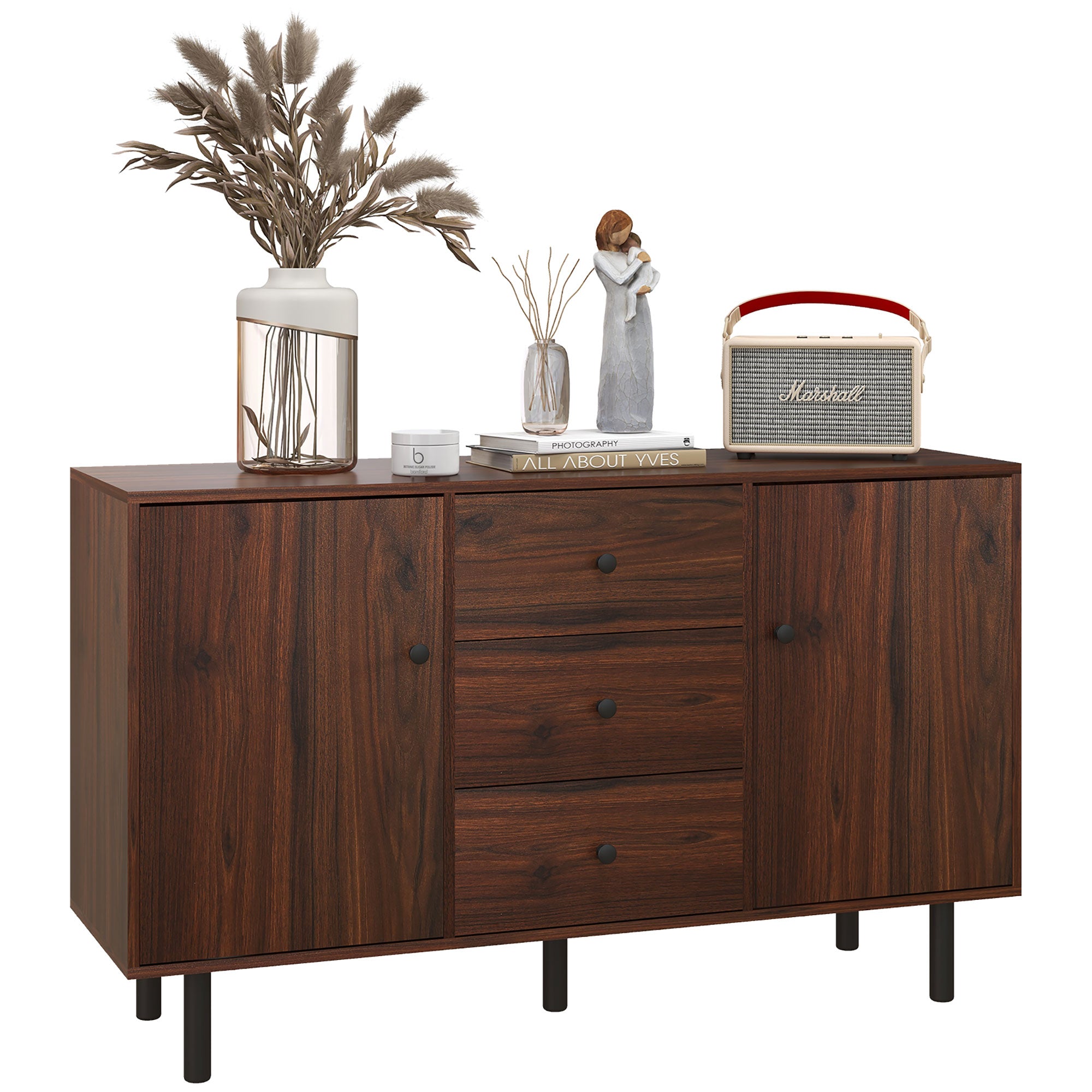 Retro Sideboard with 2 Cabinets 3 Drawers Buffet Table Rustic Brown