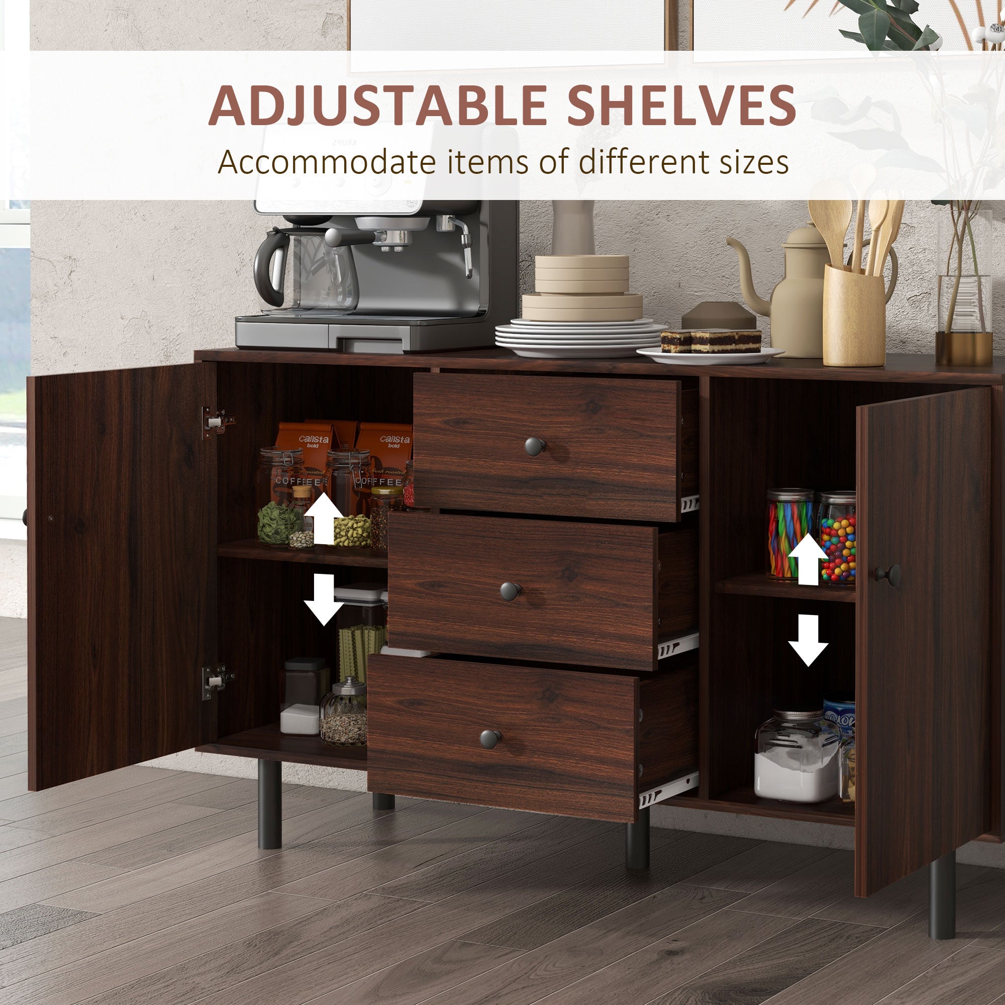 Retro Sideboard with 2 Cabinets 3 Drawers Buffet Table Rustic Brown