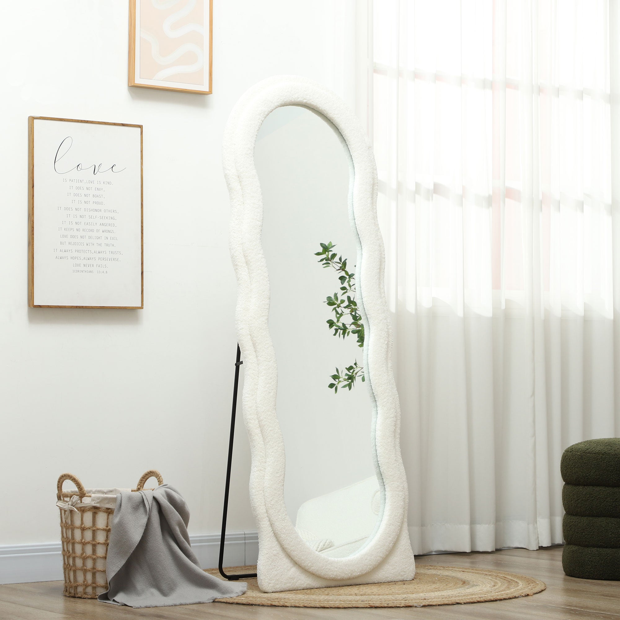 HOMCOM Full Length Mirror, 63" x 24" Irregular Wavy Mirror, Free Standing, Leaning or Wall Mirror Full Length with Frame and Arched Top for Living Room, Bedroom, White