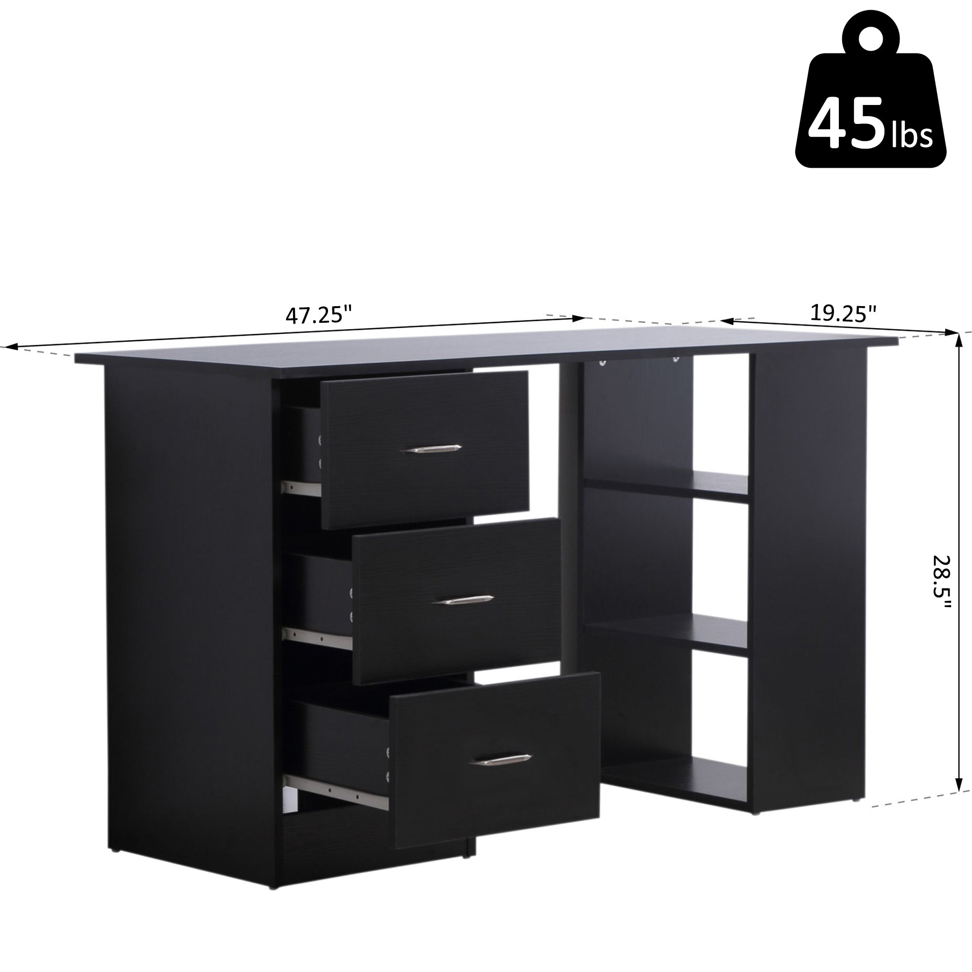 47" Modern Home Office Computer Workstation Desk Black - HOMCOM