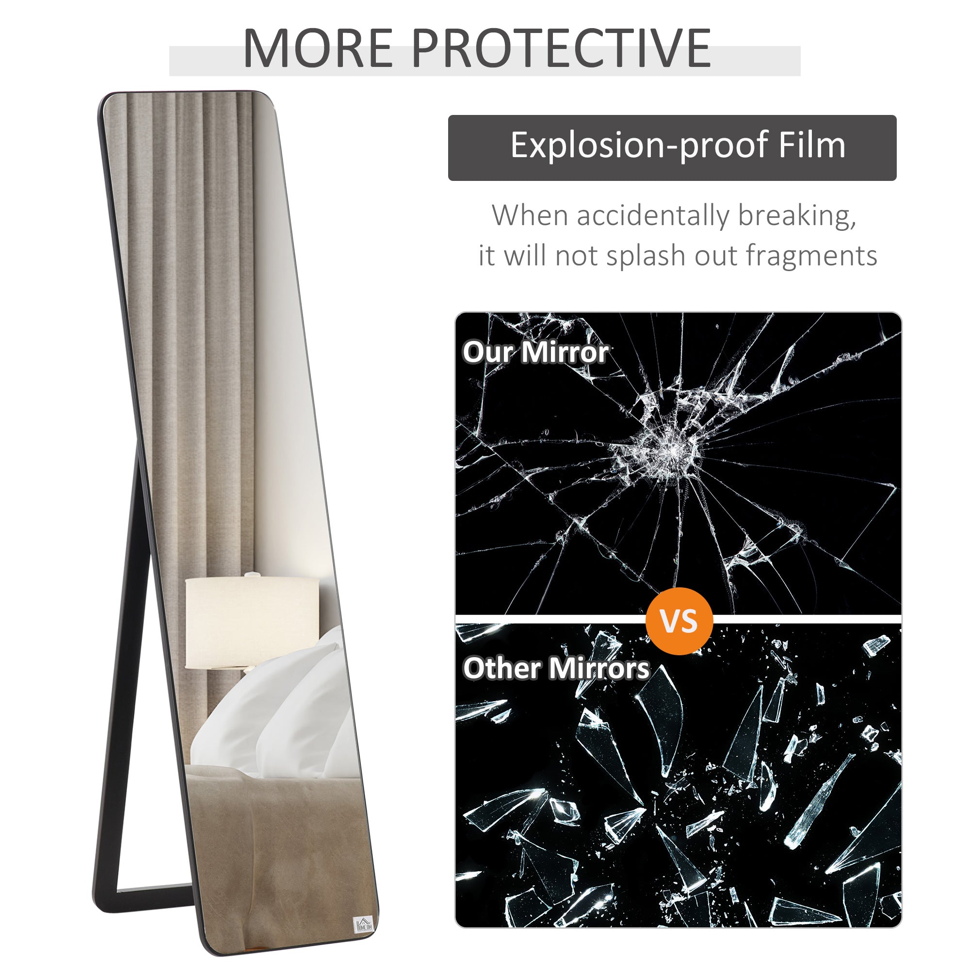 HOMCOM 62"x15" Full Length Mirror, Floor Standing, Wall-Mounted or Leaning Against Wall Tall Mirror with Support Frame, Rectangular Full Body Mirror for Bedroom, Living Room, Black