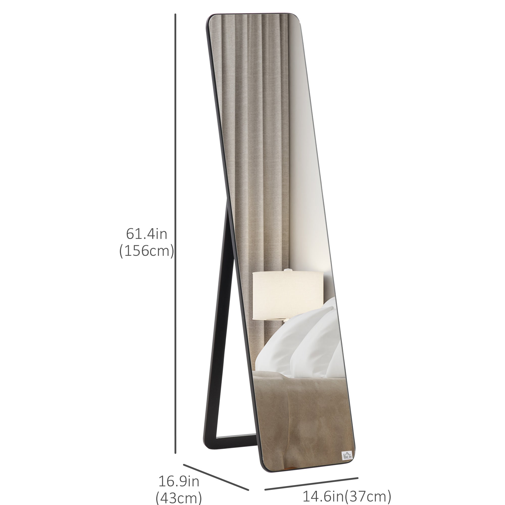HOMCOM 62"x15" Full Length Mirror, Floor Standing, Wall-Mounted or Leaning Against Wall Tall Mirror with Support Frame, Rectangular Full Body Mirror for Bedroom, Living Room, Black