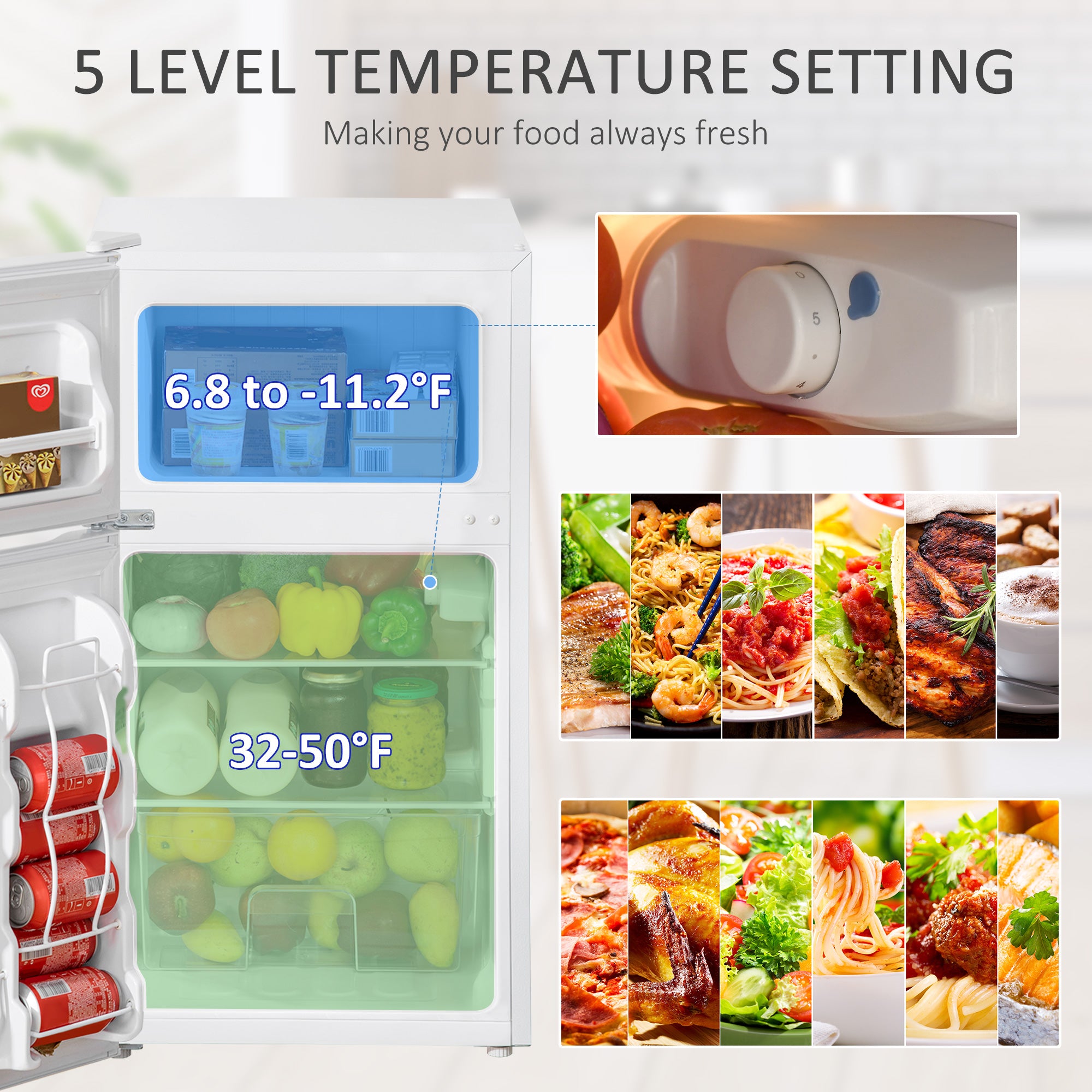 3.2 Cu.Ft Mini Fridge with Freezer Double Door Compact Refrigerator Energy Efficient White