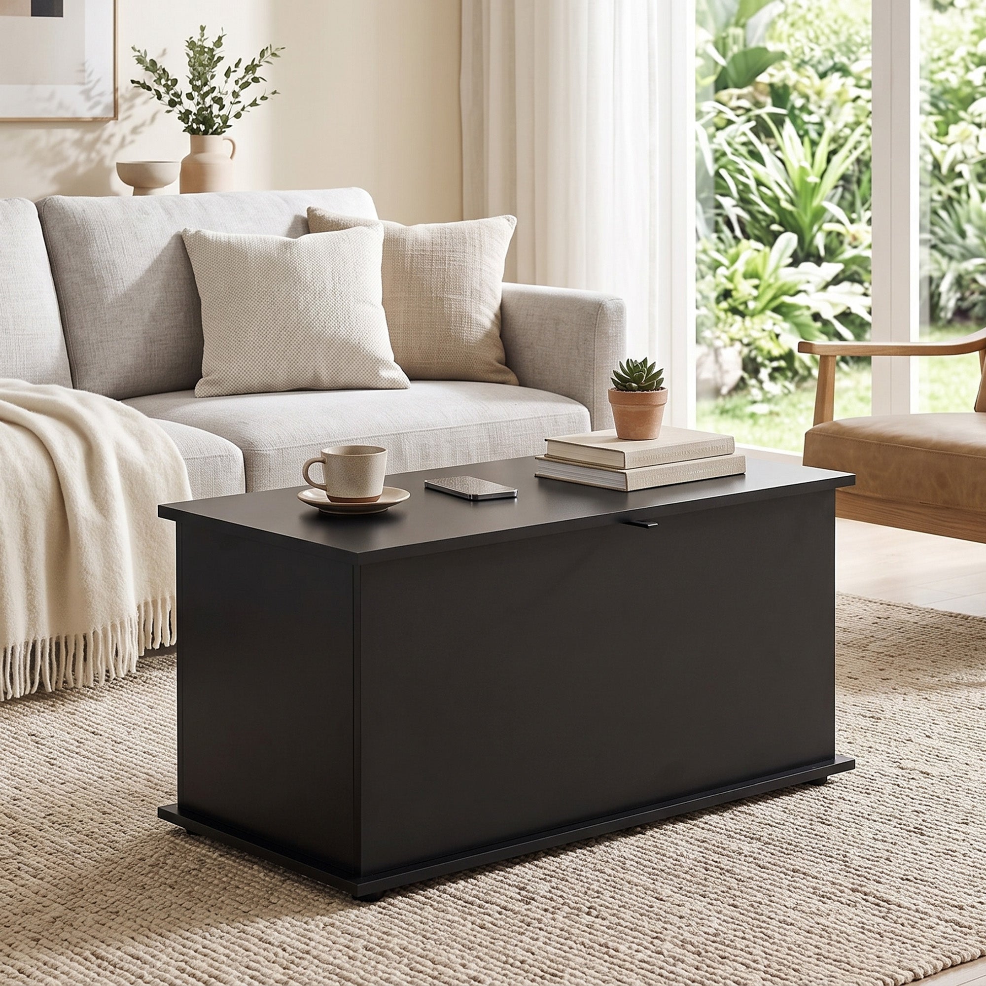 Storage Chest, Large 102L Blanket Box, Shoe Bench with Safety Hinged Lid, Storage Trunk, Bed End Bench for Bedroom, Hallway, Living room, Playroom, 80 x 40 x 45cm, Black