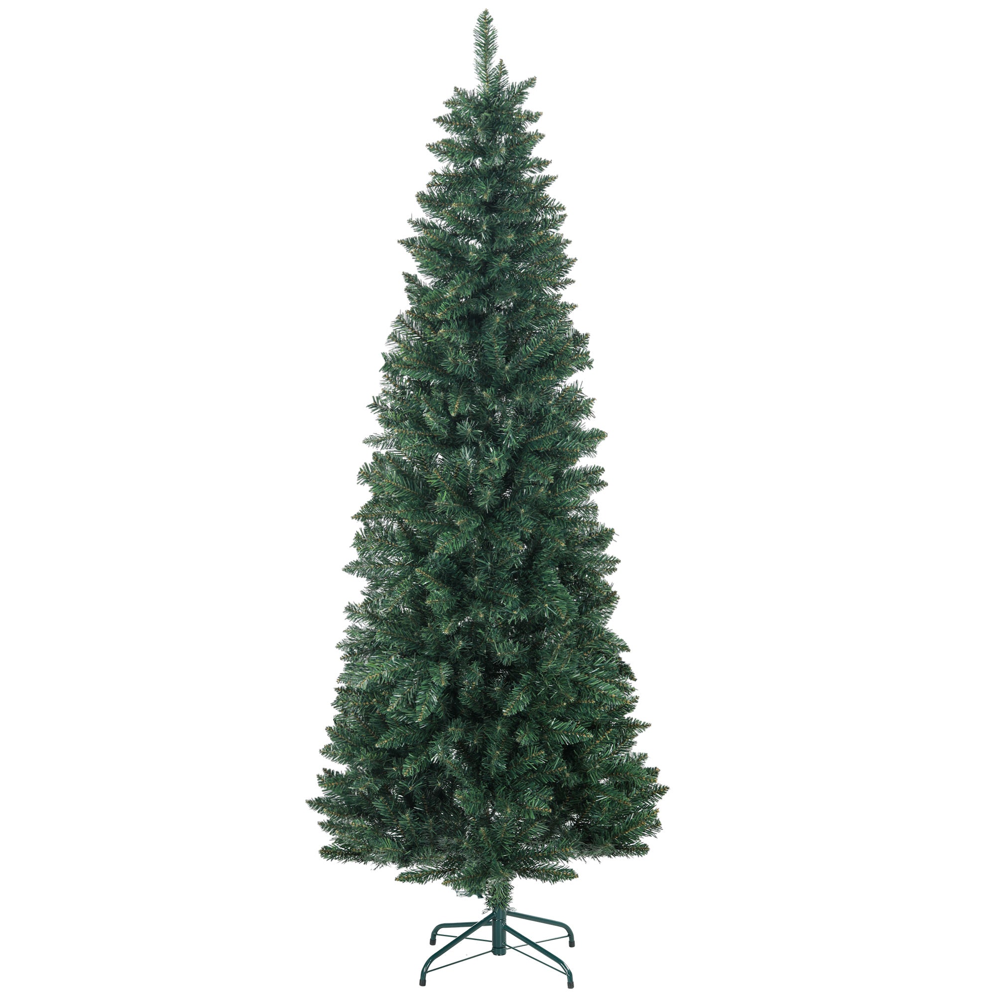 HOMCOM 7ft Tall Pencil Christmas Tree, Artificial Xmas Tree with 687 Branch Tips and Steel Base, Holiday Décor for Home Office, Green