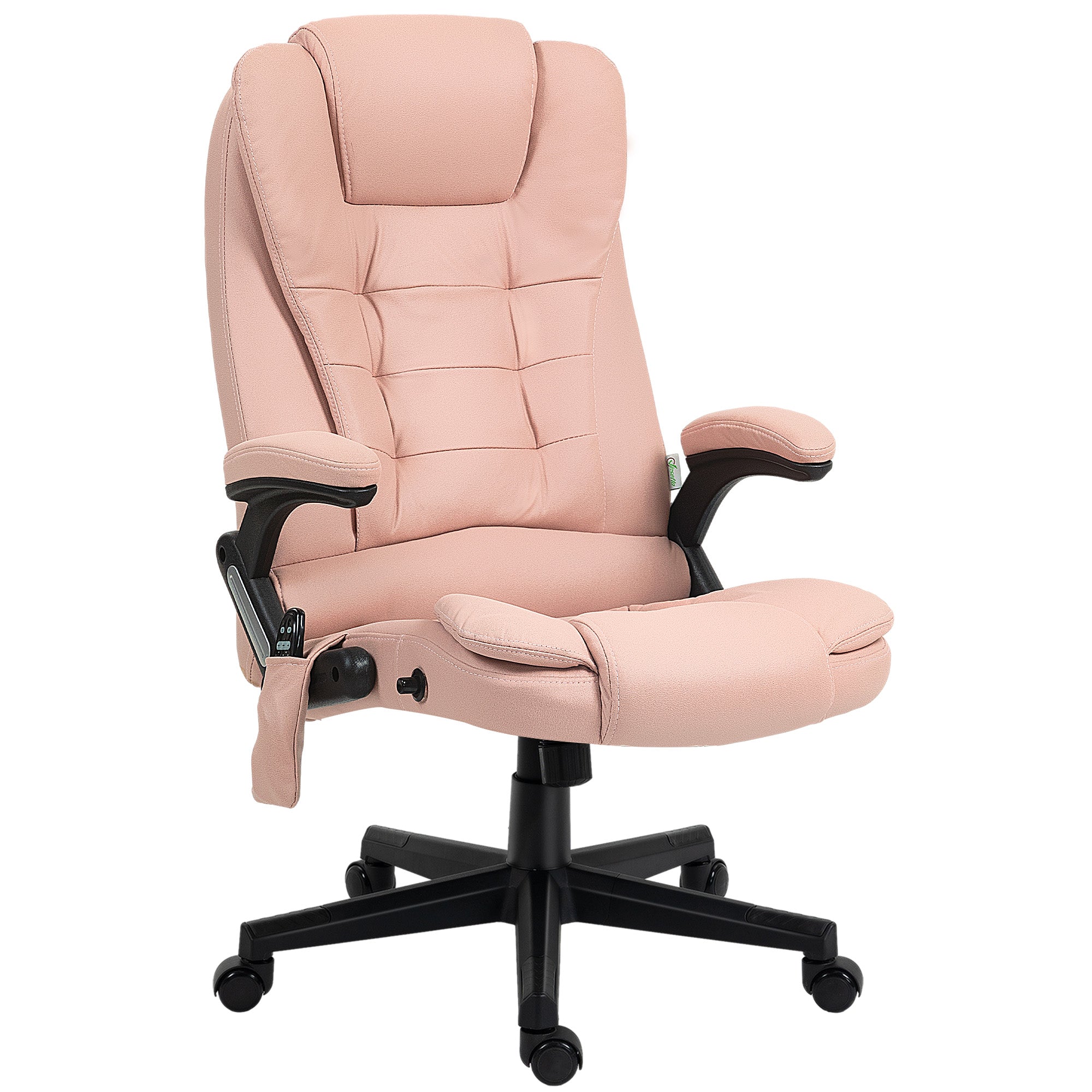 6 Points Heated Massage Office Chair, Microfiber High Back Executive Office Chair, Pink