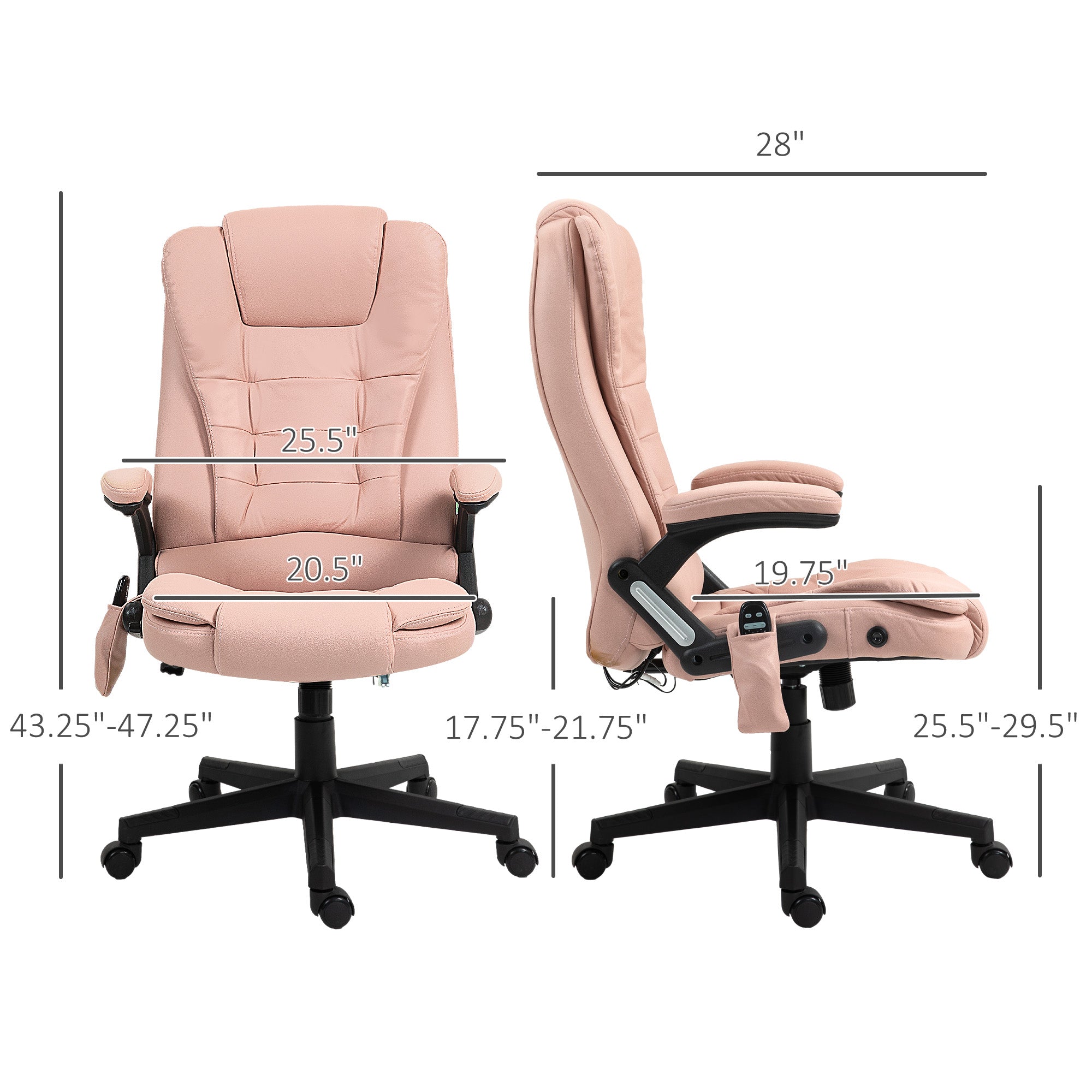 6 Points Heated Massage Office Chair, Microfiber High Back Executive Office Chair, Pink
