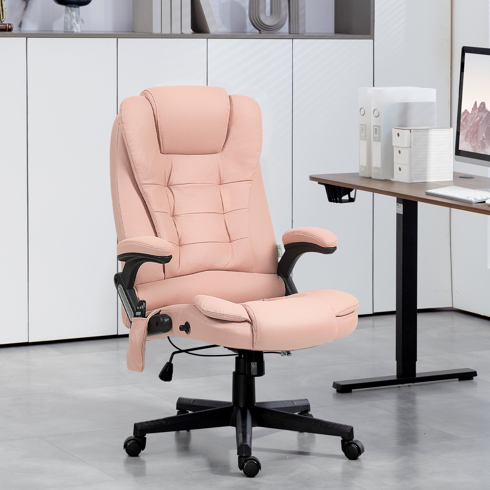 6 Points Heated Massage Office Chair, Microfiber High Back Executive Office Chair, Pink