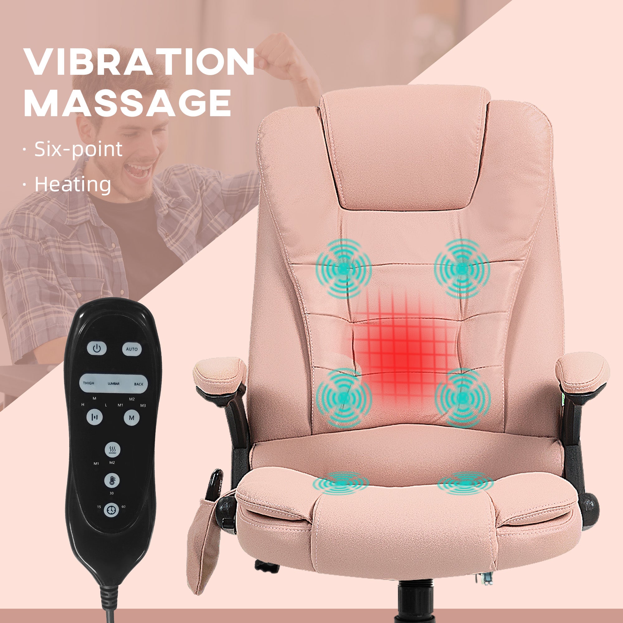 6 Points Heated Massage Office Chair, Microfiber High Back Executive Office Chair, Pink