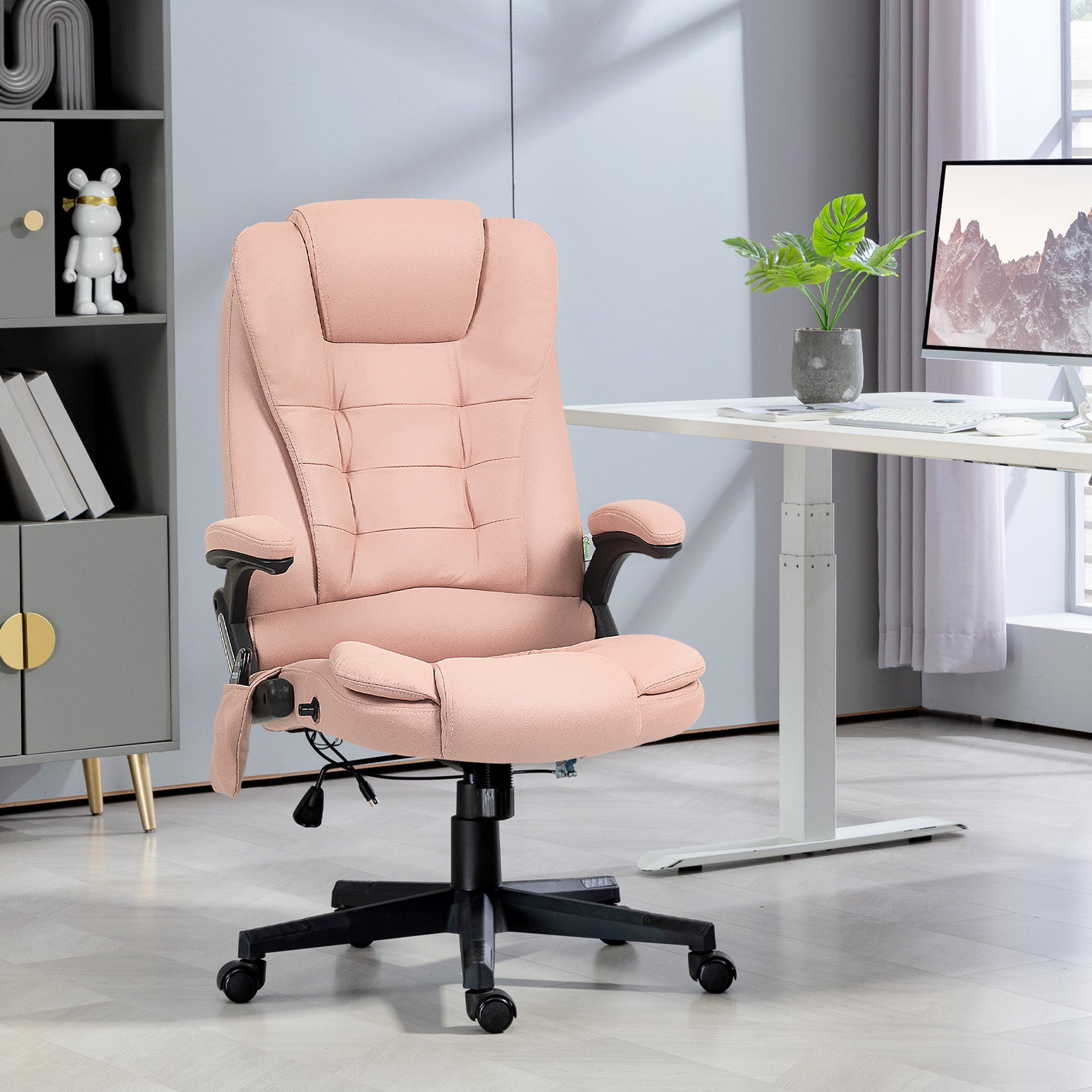 6 Points Heated Massage Office Chair, Microfiber High Back Executive Office Chair, Pink