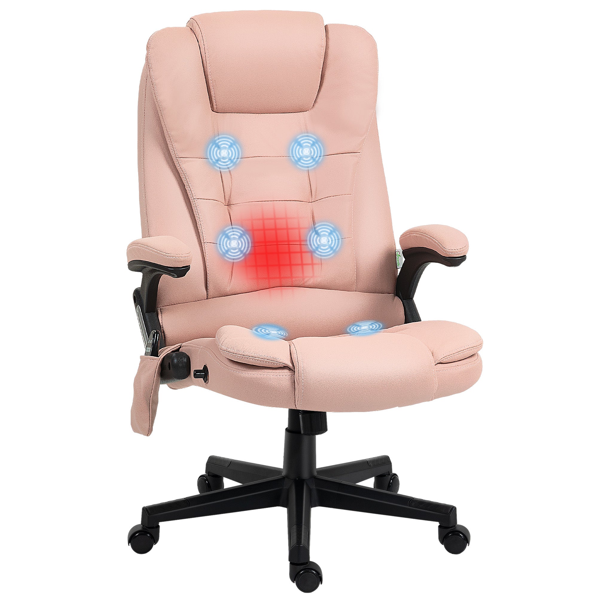 6 Points Heated Massage Office Chair, Microfiber High Back Executive Office Chair, Pink