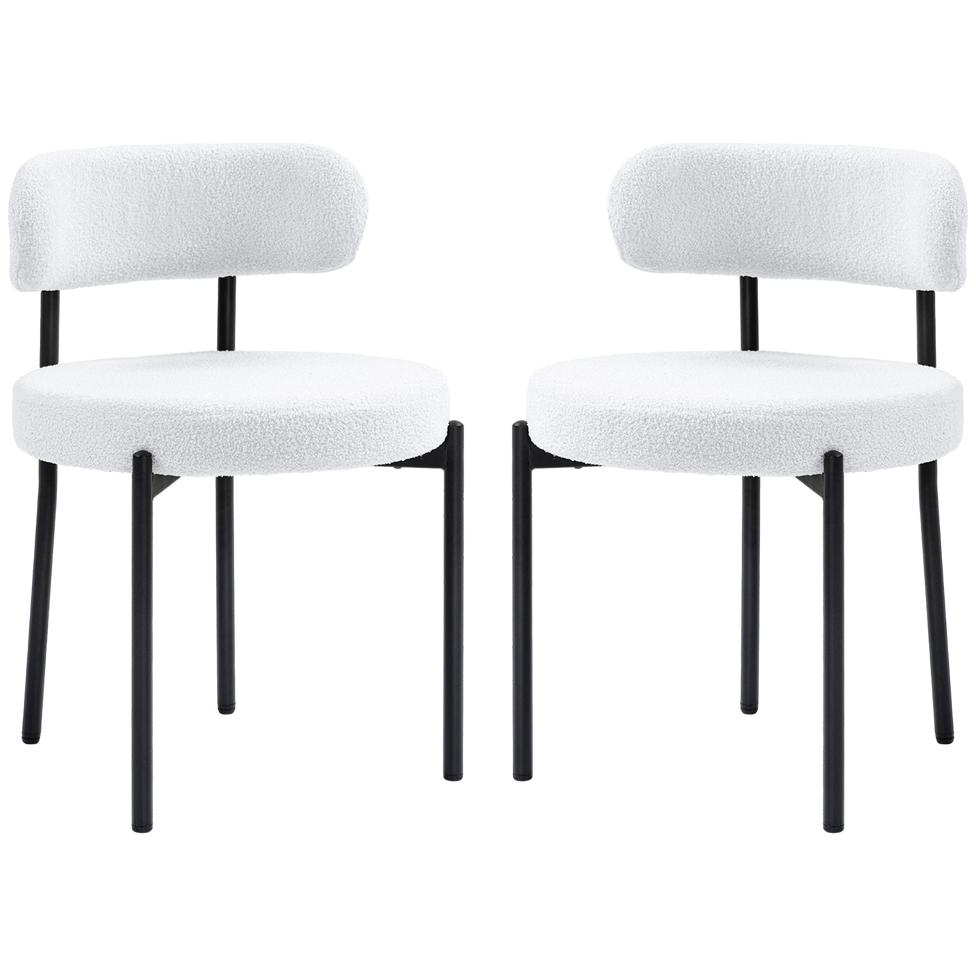 HOMCOM Dining Chairs Set of 2, Modern Kitchen Chairs with Berber Fleece Upholstery and Steel Legs for Living Room, Bedroom, Cream White
