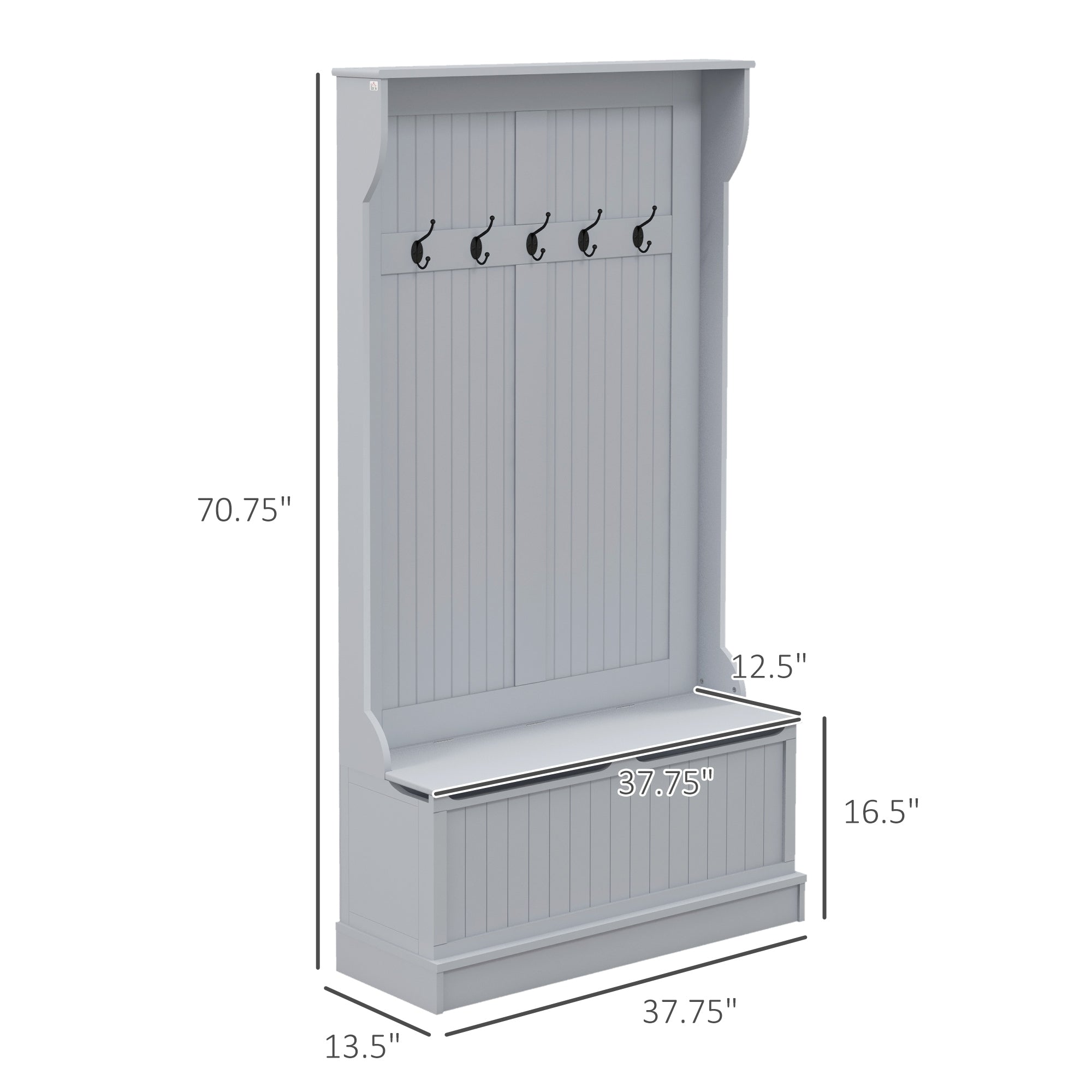 3-in-1 Entryway Bench, Coat Rack, Hall Tree, Shoe Storage & 5 Hooks, Grey