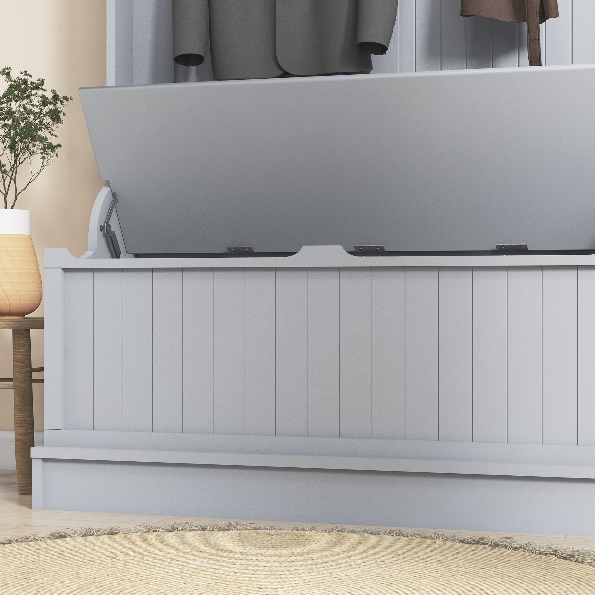 3-in-1 Entryway Bench, Coat Rack, Hall Tree, Shoe Storage & 5 Hooks, Grey