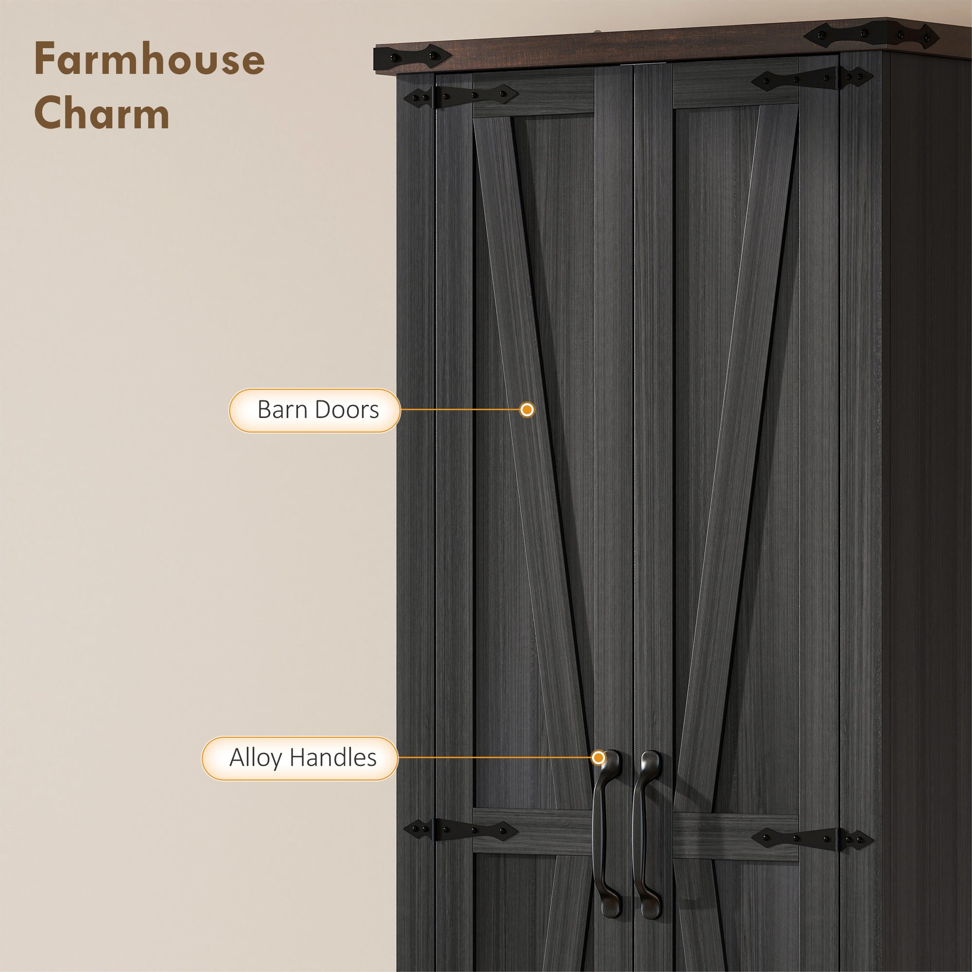 71" Tall Kitchen Pantry, Farmhouse Storage Cabinet with Barn Doors, Drawer and Adjustable Shelves, Freestanding Food Pantry Cabinet for Kitchen, Dining Room, Black