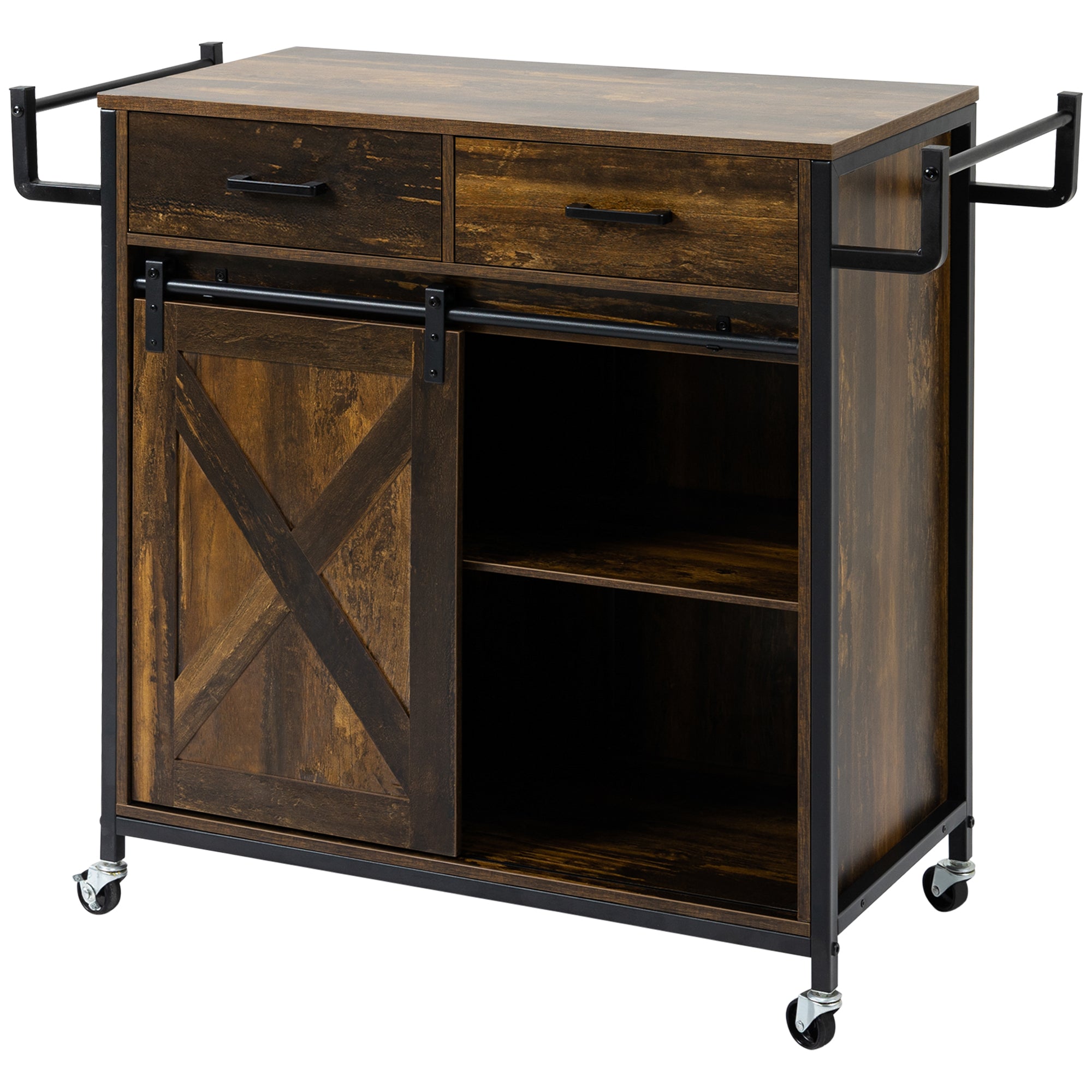 36" Rolling Kitchen Cart with Adjustable Shelf, Rustic Brown