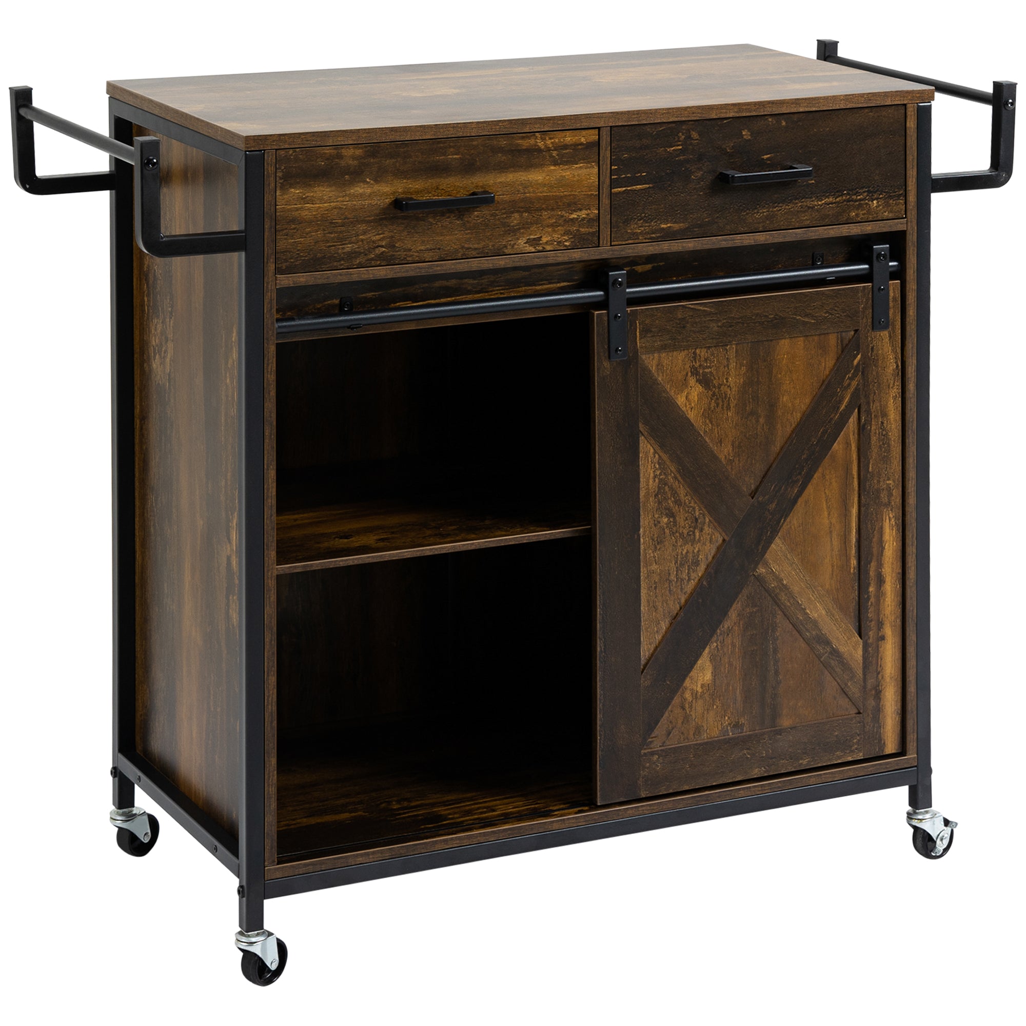 36" Rolling Kitchen Cart with Adjustable Shelf, Rustic Brown