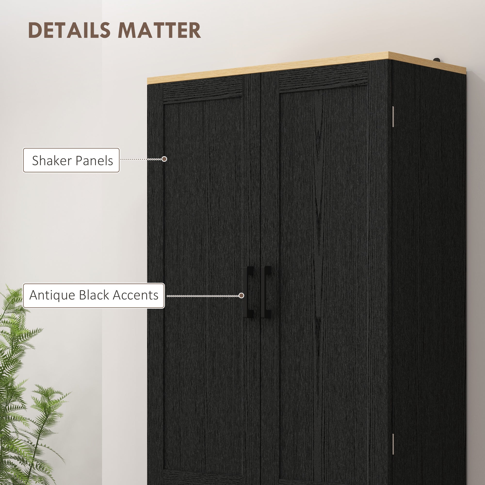 Freestanding Kitchen Pantry 4 Door Cabinet with Adjustable Shelves Distressed Black - HOMCOM