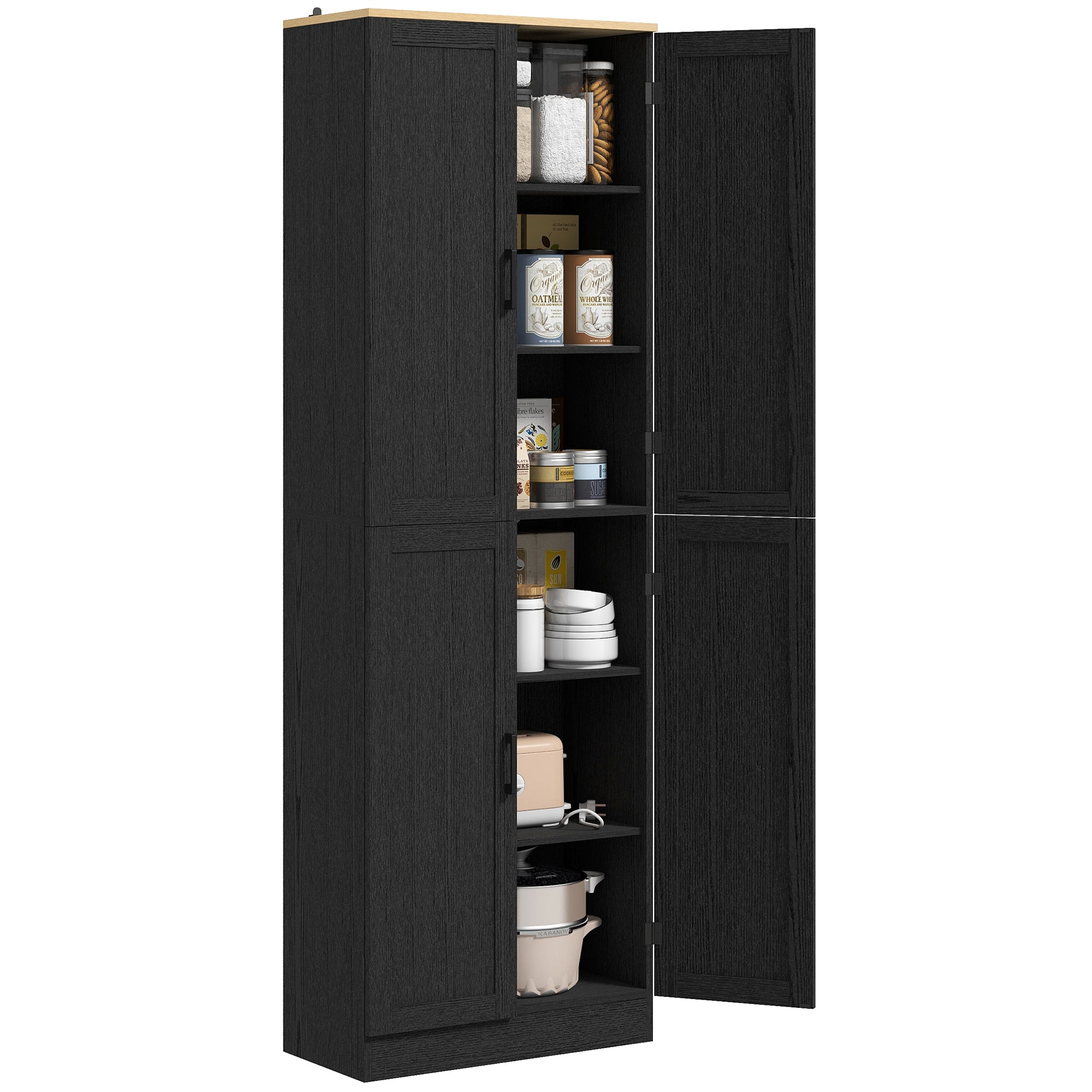 Freestanding Kitchen Pantry 4 Door Cabinet with Adjustable Shelves Distressed Black - HOMCOM