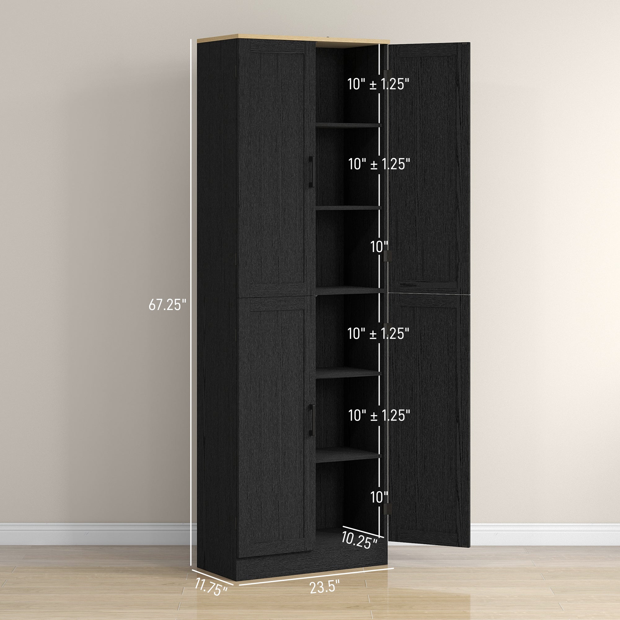 Freestanding Kitchen Pantry 4 Door Cabinet with Adjustable Shelves Distressed Black - HOMCOM