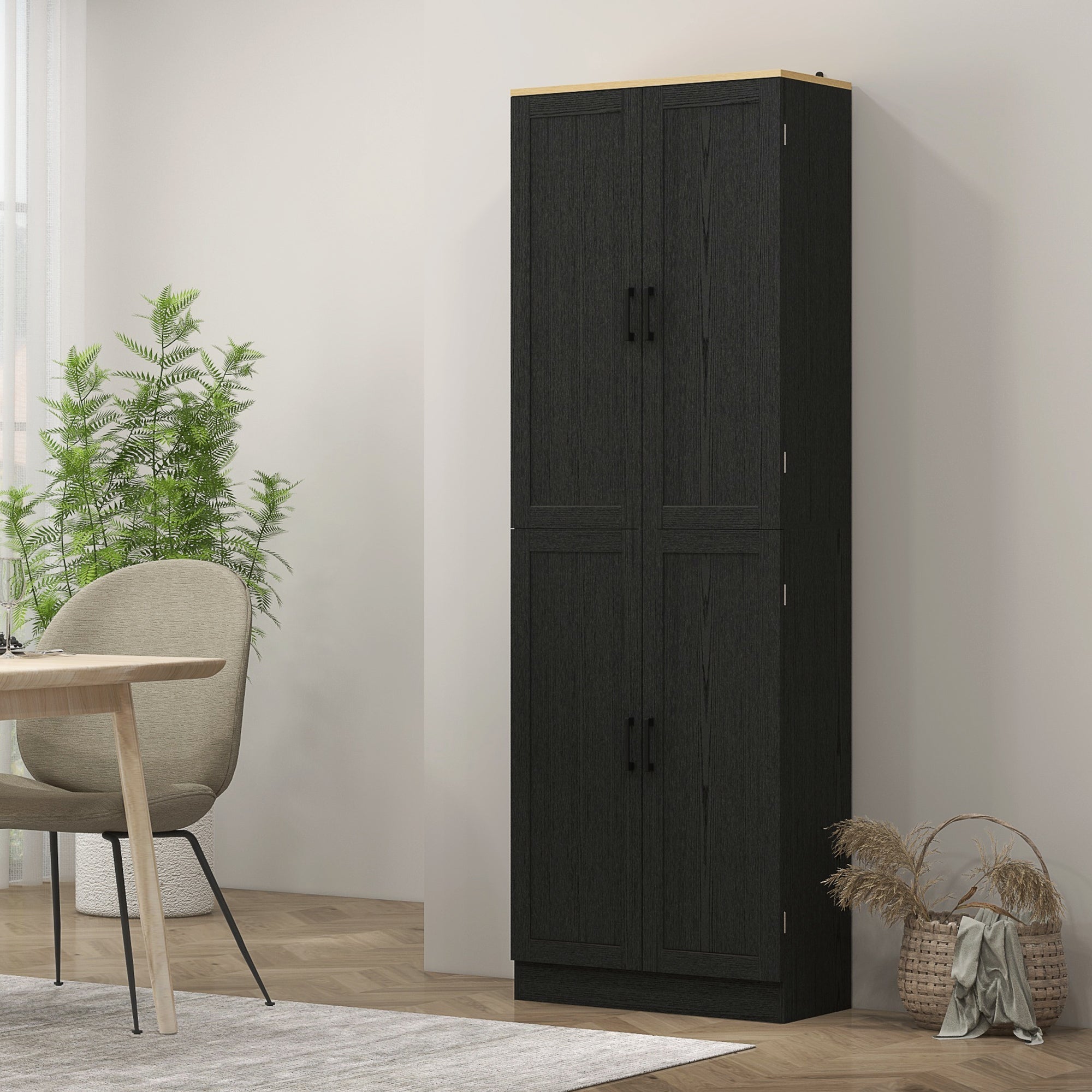Freestanding Kitchen Pantry 4 Door Cabinet with Adjustable Shelves Distressed Black - HOMCOM