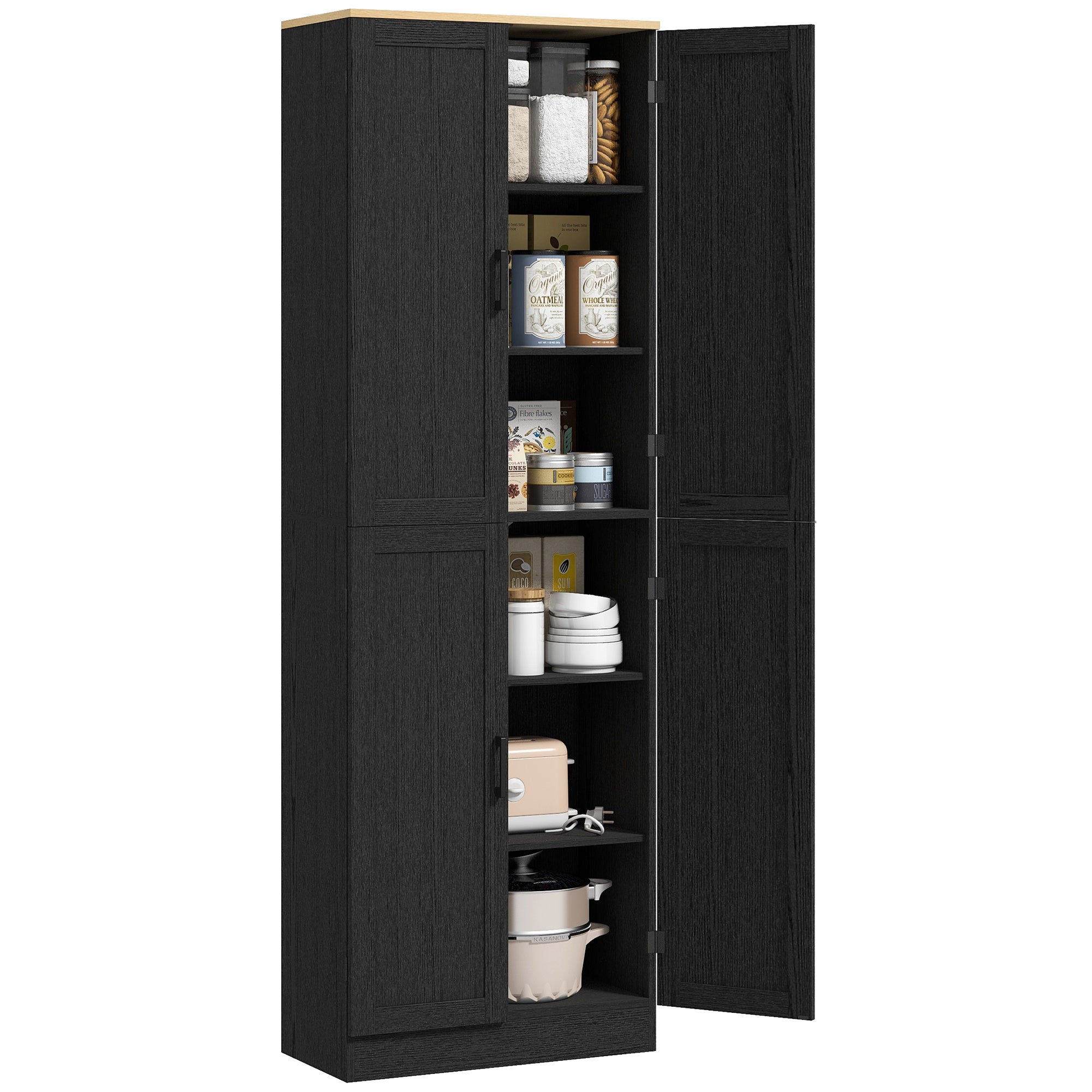 Freestanding Kitchen Pantry 4 Door Cabinet with Adjustable Shelves Distressed Black - HOMCOM
